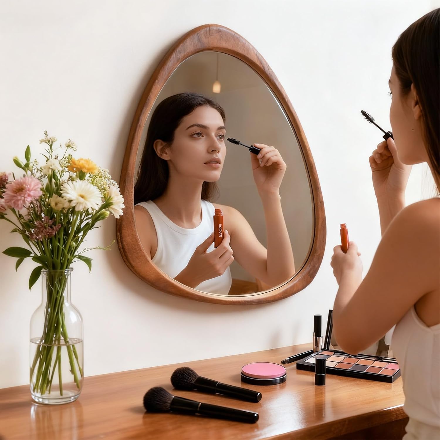 24x19 Inch Asymmetrical Mirror, Full Length Irregular Wall Mirror, Boho Decor for Bedroom, Mid Century Modern Floor Mirror for Living Room, Entryway and Hallway Decor