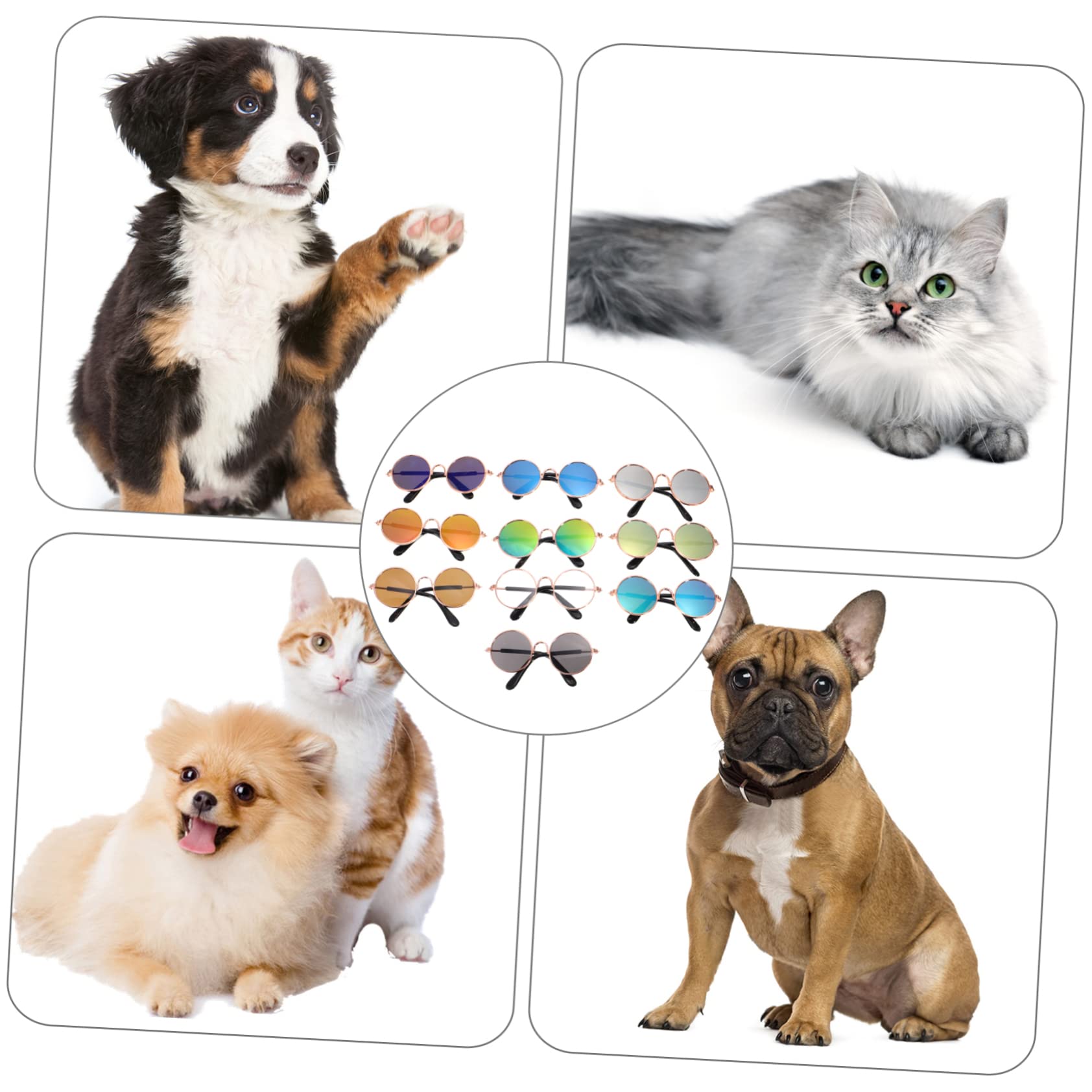 HOUDERCO Cat Dog Sunglasses 10pcs Pet Dog Puppy Glasses Comfortable Round Metal Frame for Photo Props