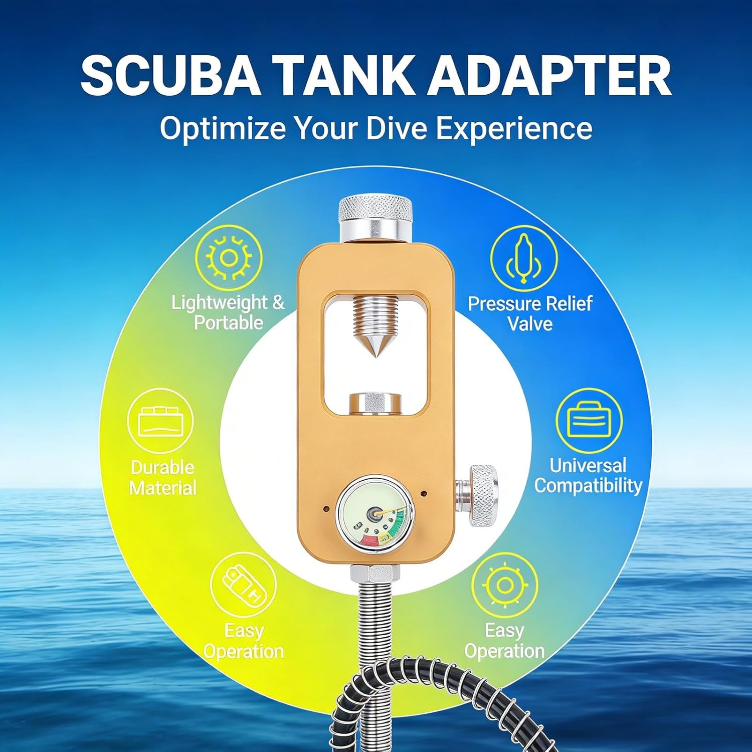 Scuba Tank Adapter Fill Station with Pressure Gauge 40MPa .5 Female Thread - Lightweight Portable Diving Gear for Efficient Air Refilling and Easy Operation