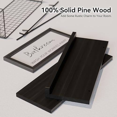 Miniatura 4 de WOPITUES Estantes flotantes con letrero de decoración de pared de baño, estantes de pared de madera de granja sobre el inodoro con cesta de