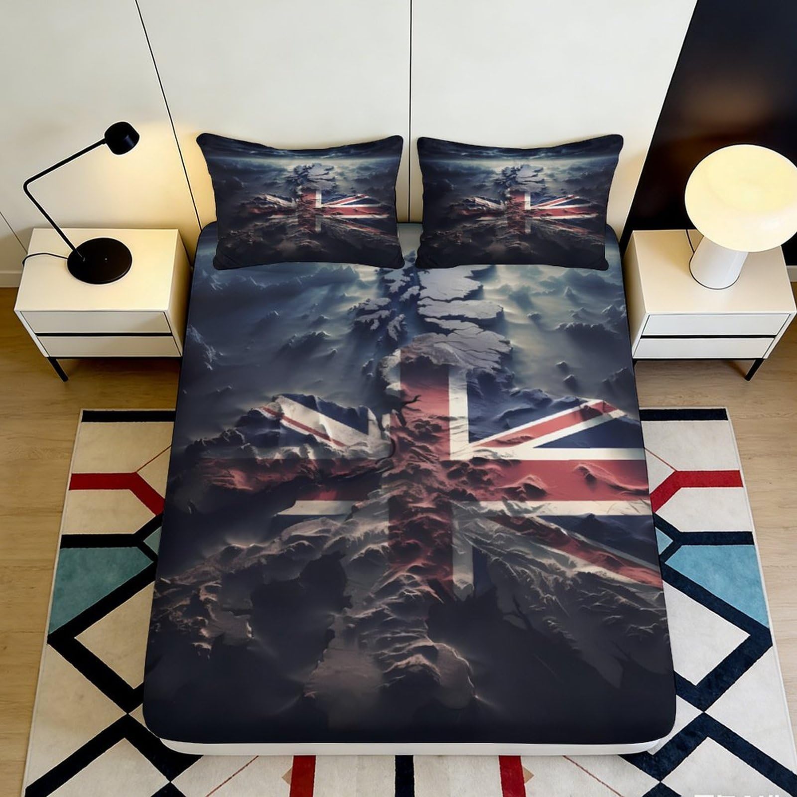 UK: UK Flag 3D Printed Fitted Sheet Microfiber Mattress Cover for Bedroom, Dorm Room and Guest Room, Easy Care 90x200x25cm