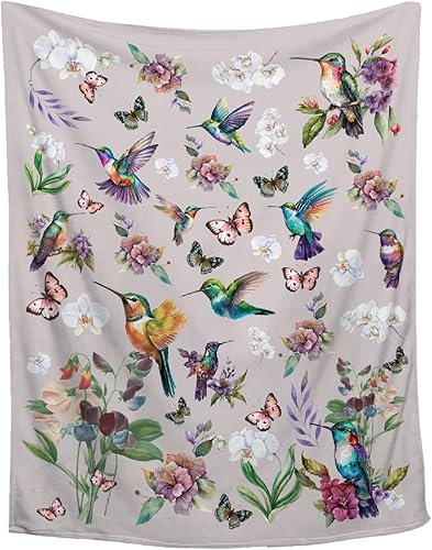 Manta de colibrí con diseño de mariposas y colibríes, para mujeres y niñas, regalos de colibríes para amantes de los pájaros, manta de flores para