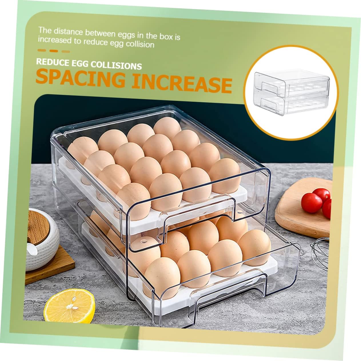 Refrigerator Holder Bin Double Storage Container Ventilation for Freshness Compartment Design for Fridge Freezer Pantry and Kitchen Organization