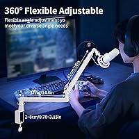 Vista 4 de White 360° Rotatable Mic Stand, Microphone Boom Arm, Low Profile Mic Arm, Compatiblewith 3/8" 5/8" 1/4" Screw, for Podcasts Gaming Office Recording
