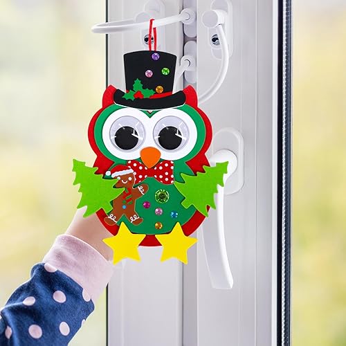 Miniatura 8 de Winlyn 24 juegos de manualidades de Navidad, manualidades de invierno, adornos de búho de Navidad, decoración de búho de espuma, árbol de Navidad,