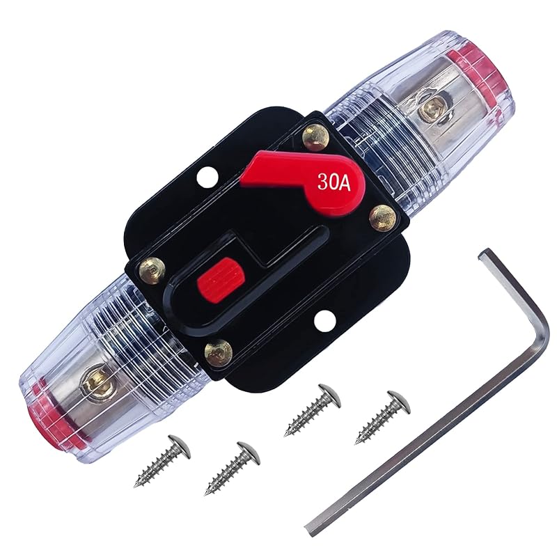 Disjuntor automotivo 30 A Tiwerlfe com rearme manual, à prova d’água, 12–48 V DC – 1 unidade