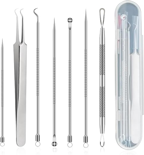 Blackhead Remover Kit with Stainless Steel Tools, Pimple Extractor, Acne Removal &amp; Facial Cleansing Tools for Men &amp; Women