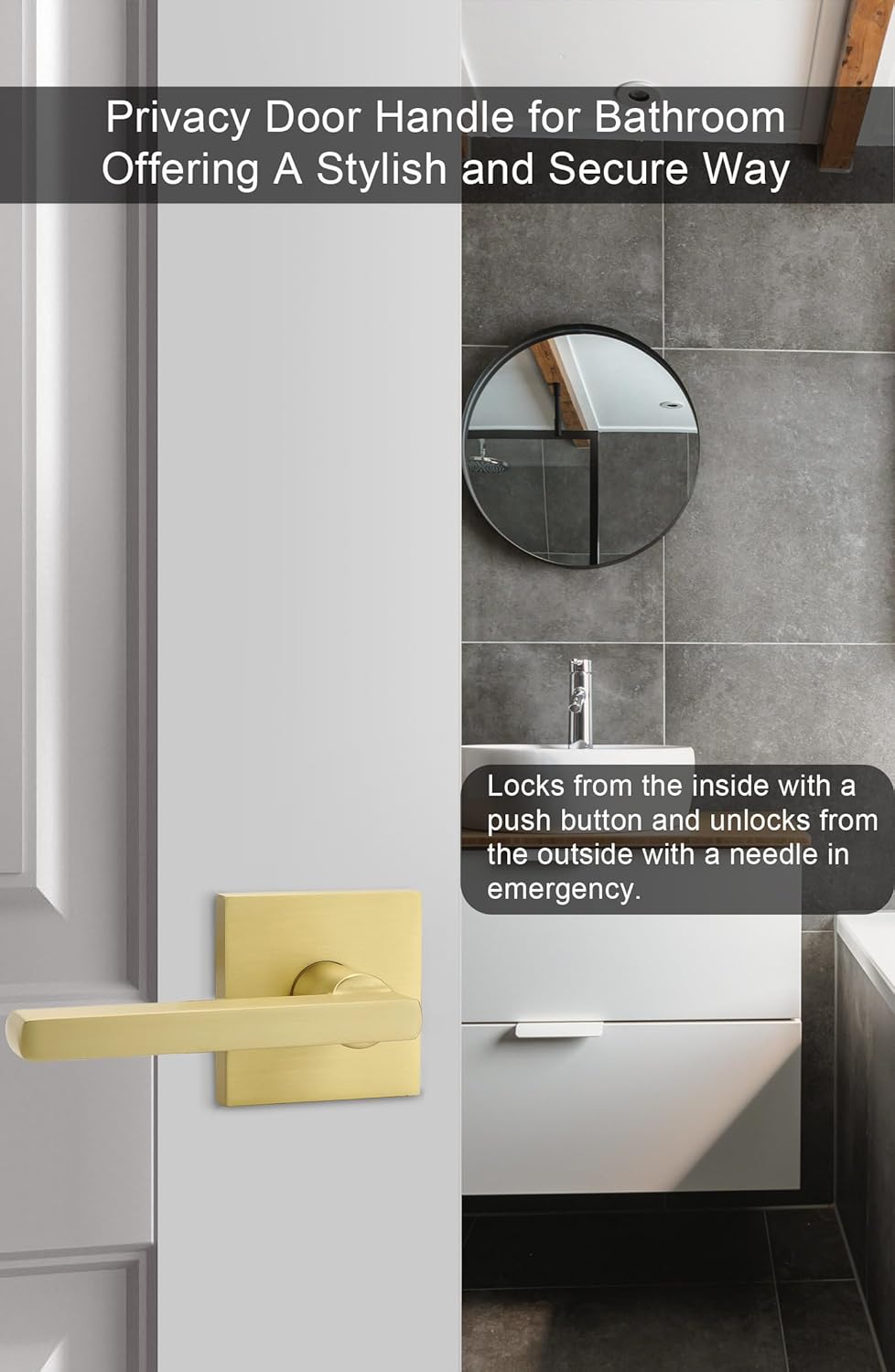 goldenwarm Gold Door Handle Interior, Zinc Alloy Brushed Gold Interior Door Handle for Bedroom Bathroom, Heavy Duty Brushed Brass Privacy Door Lever(1 Pack)