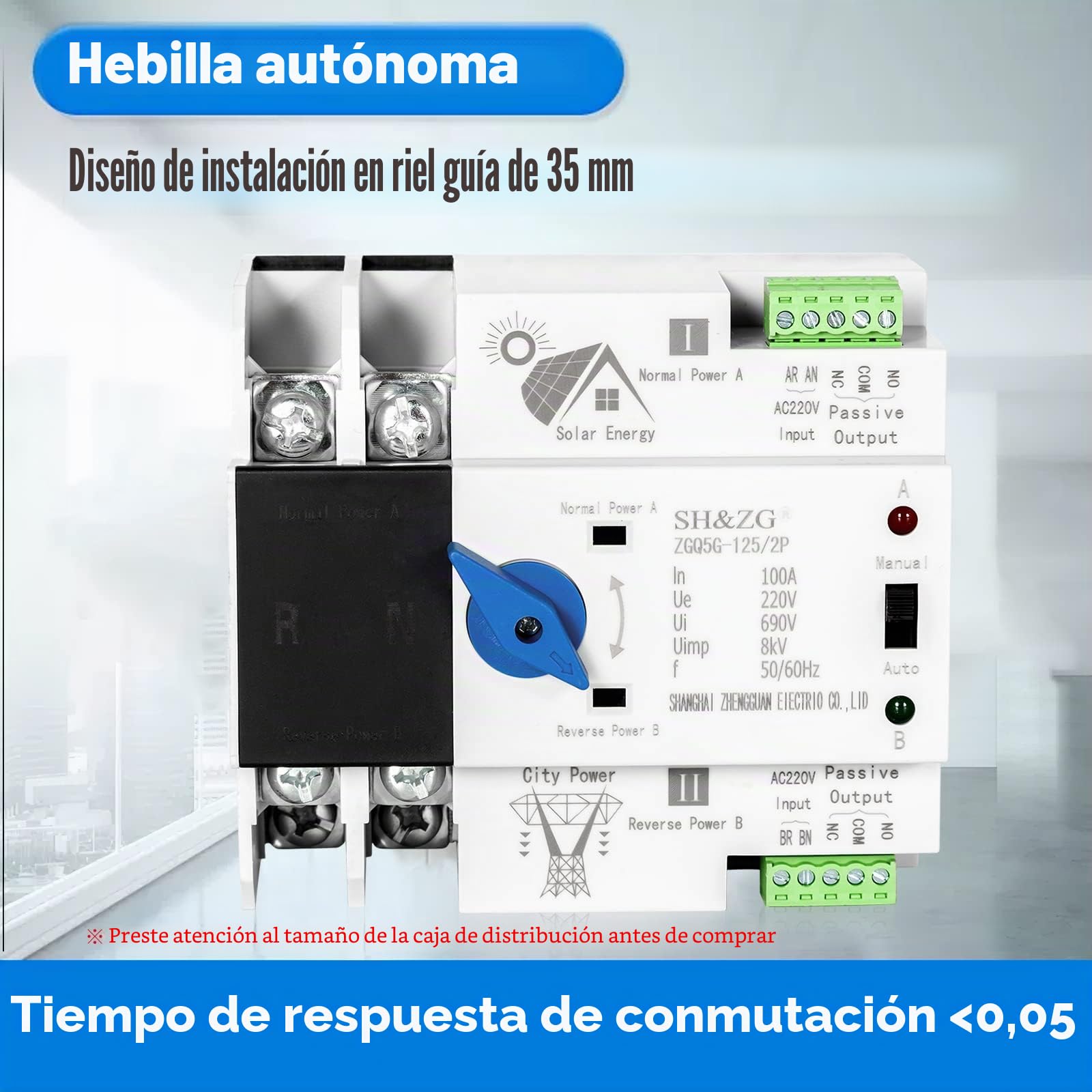 DEWIN Interruptor de Transferencia Automática, 2P 100A 220V ATS Fotovoltaico Interruttore Elettronico