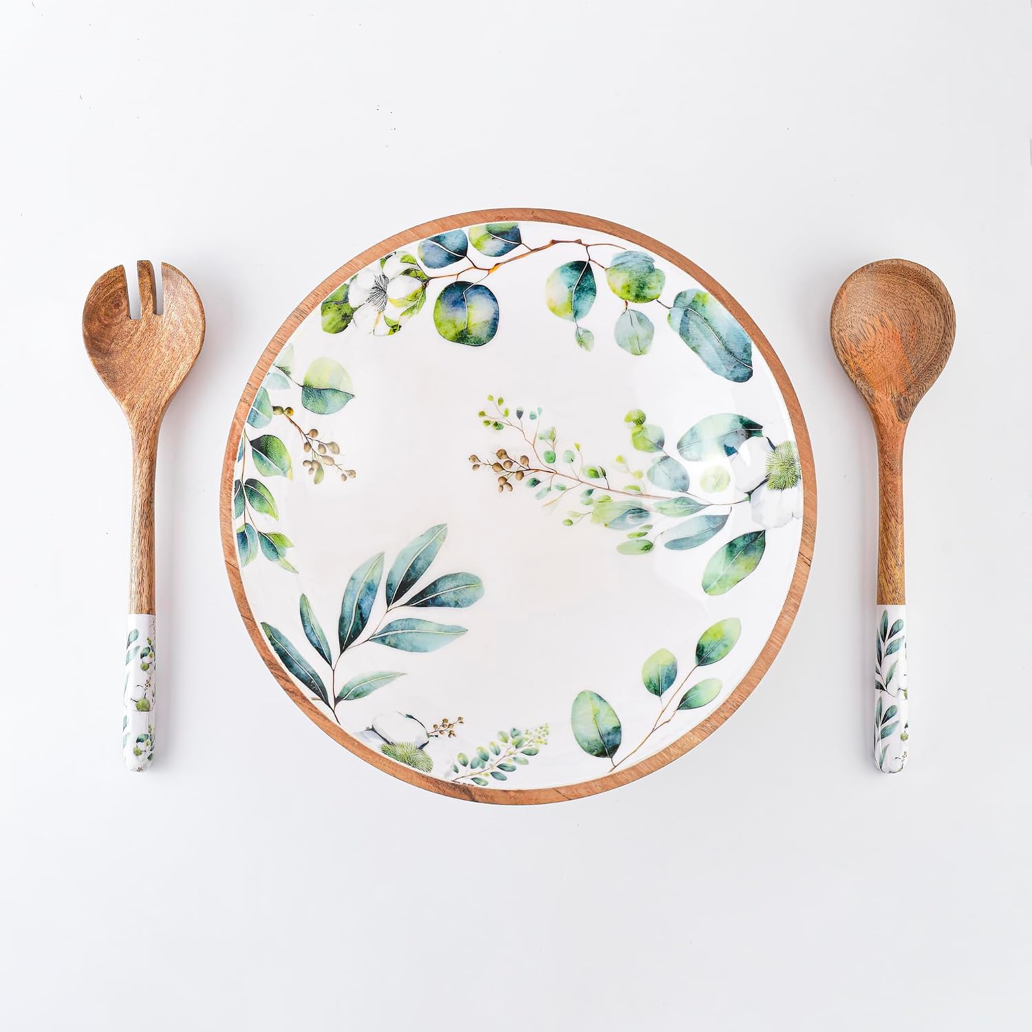 Large Acacia Wooden Salad Bowl with Servers | 3-Piece Big Salad Bowl Set | 12.5 x 4 Inches | Wooden Serving Bowl | Fruit Bowl | Mixing Bowl