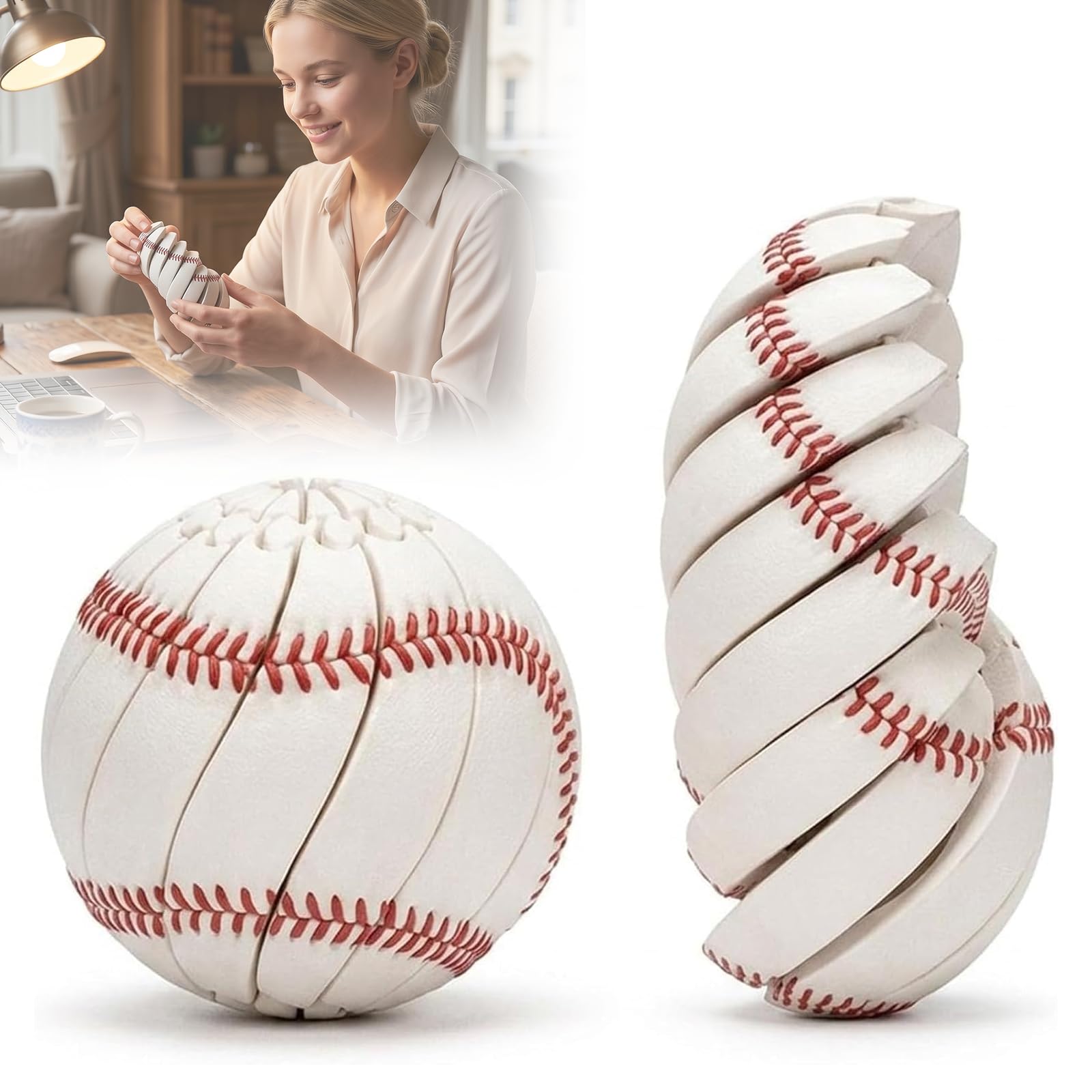 3D Printed Sensory Twist Toy,Football Fidget Toy,Stress Relief (Baseball)