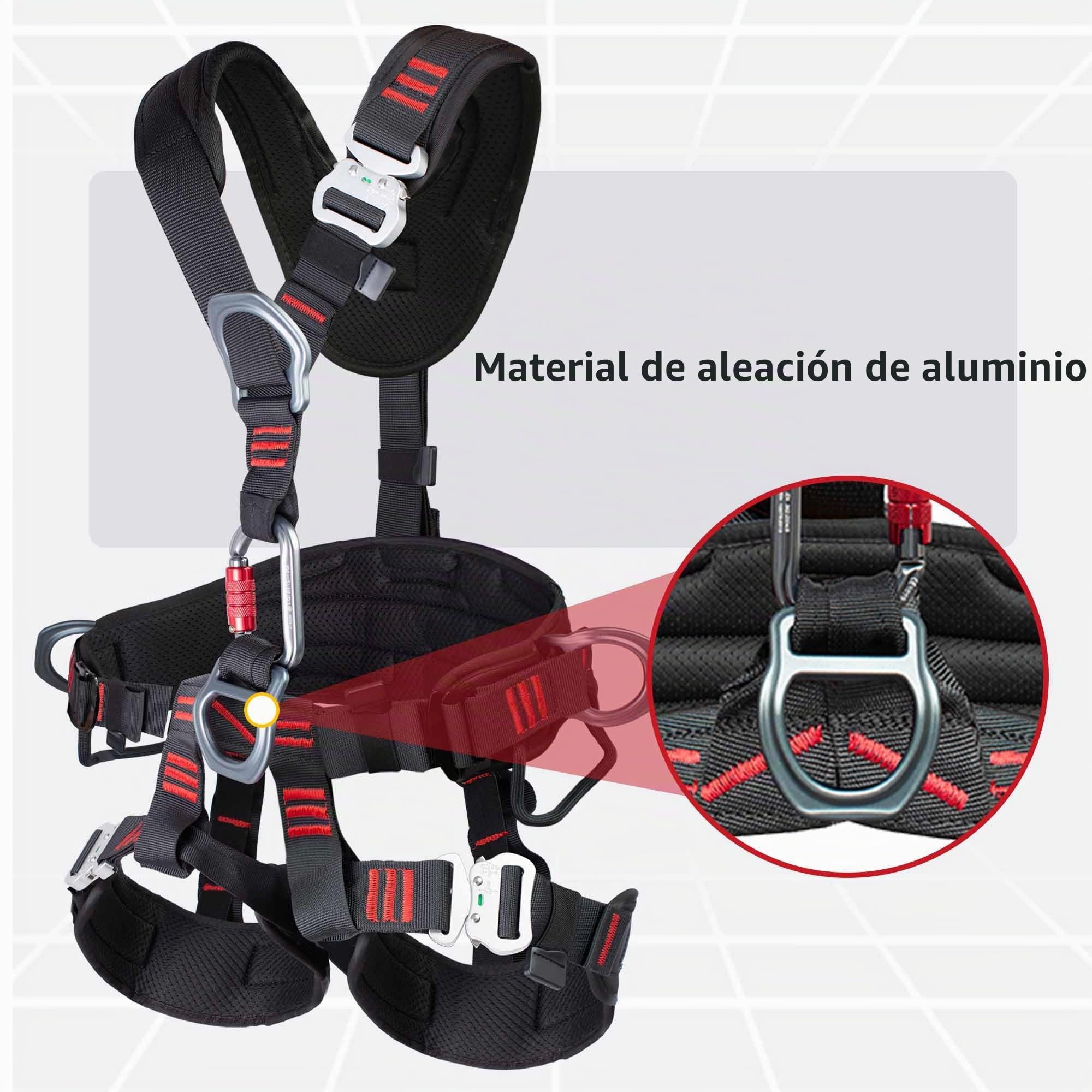 Arnés de escalada integral con certificado CE con soporte lumbar reforzado | Puntos de fijación trasera laterales parada caída posicionamiento bucle rápido activación fácil intervención rápida