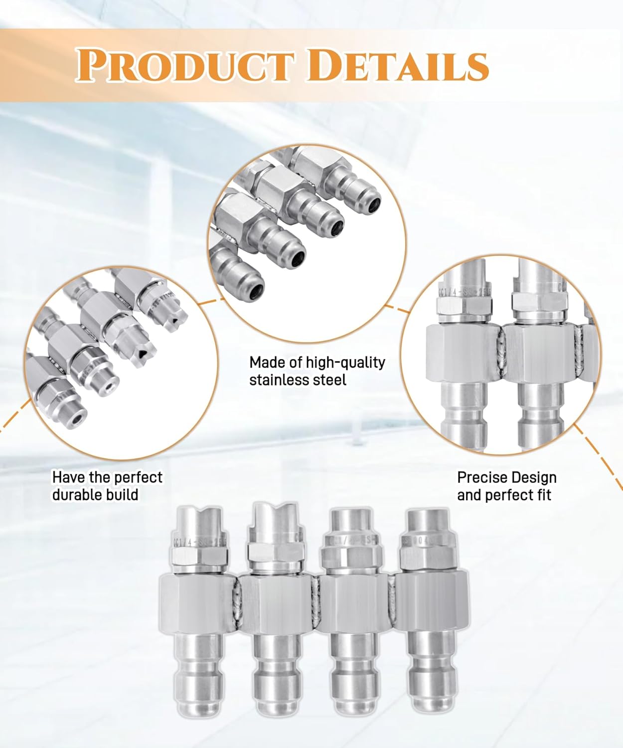 4 Way High Pressure Hose Nozzle 4 Tip Soft Wash Nozzle Compatible With 1/4" Quick Connect Pressure Washer Rod Pressure Washer (5-6 GPM)