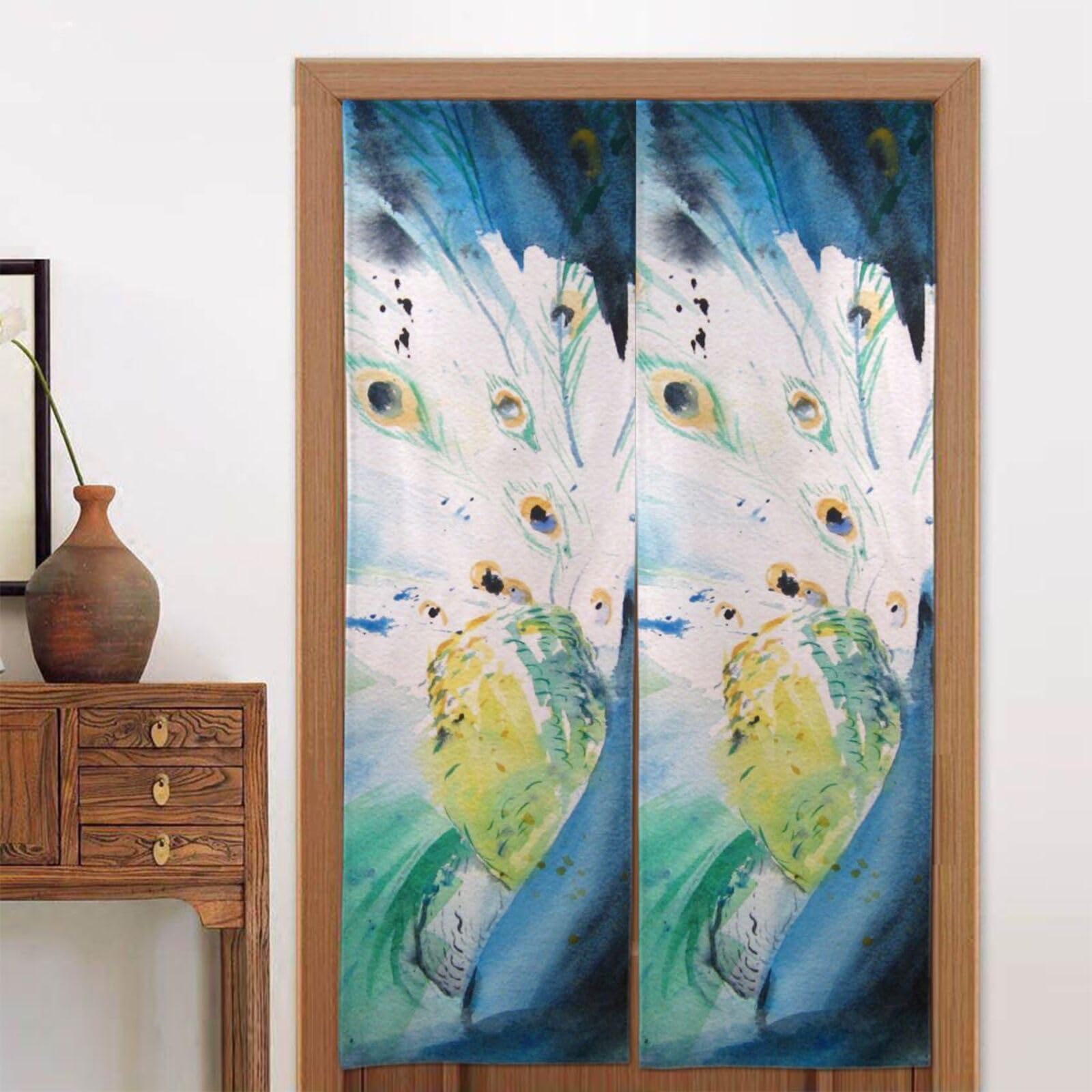 Rideau de porte imprimé paon BAFAFA pour décoration de chambre zen et salon