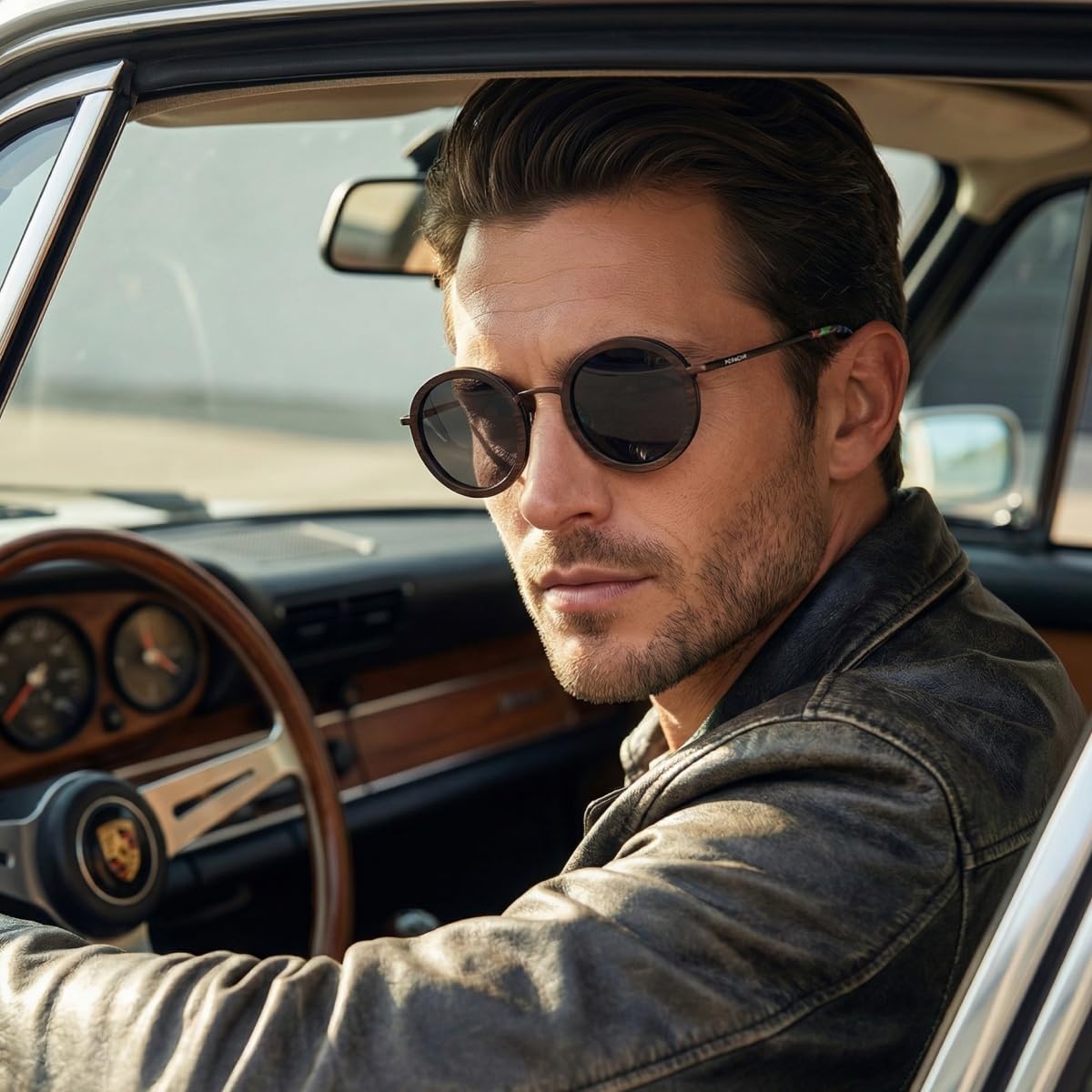 Gafas de Sol Polarizadas Redondas de Madera - Gafas de Sol Retro de Madera con Funda de Bambú para Hombre y Mujer Regalos Perfectos