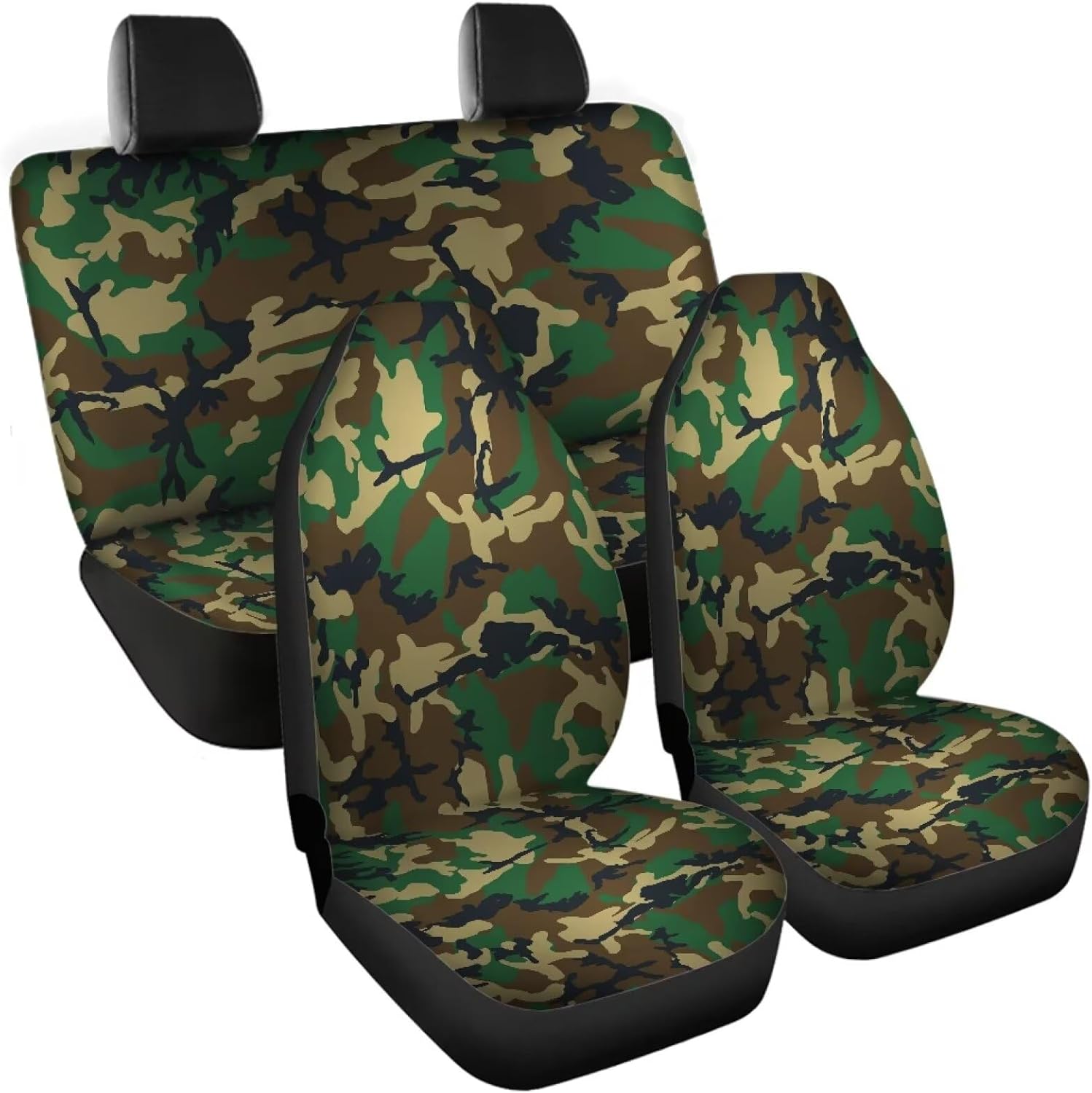 Howilath Green Camo 4 Pieces Car Seat Covers Full Set with Front Seat Covers and Backrest Bench Covers Protector,Auto Interior Decor