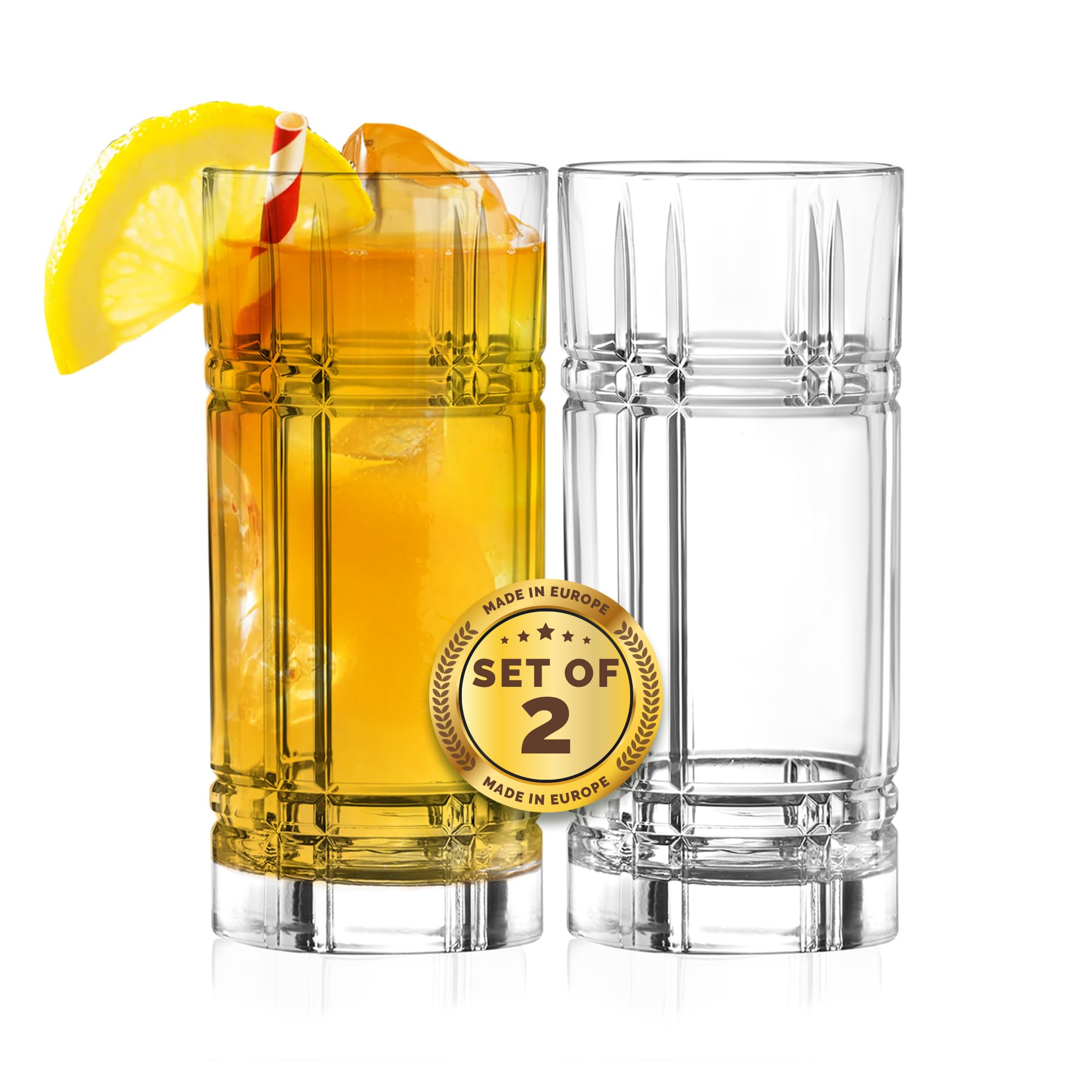 Barski Highball-Glas – Trinkgläser – 2er-Set – Hiball-Becher – Glaskristallbecher – für Wasser, Saft, Bier, gemischte Cocktails, Mojito-Glas, Tom Collins Bar Glaswaren, 340 ml, hergestellt in Europa