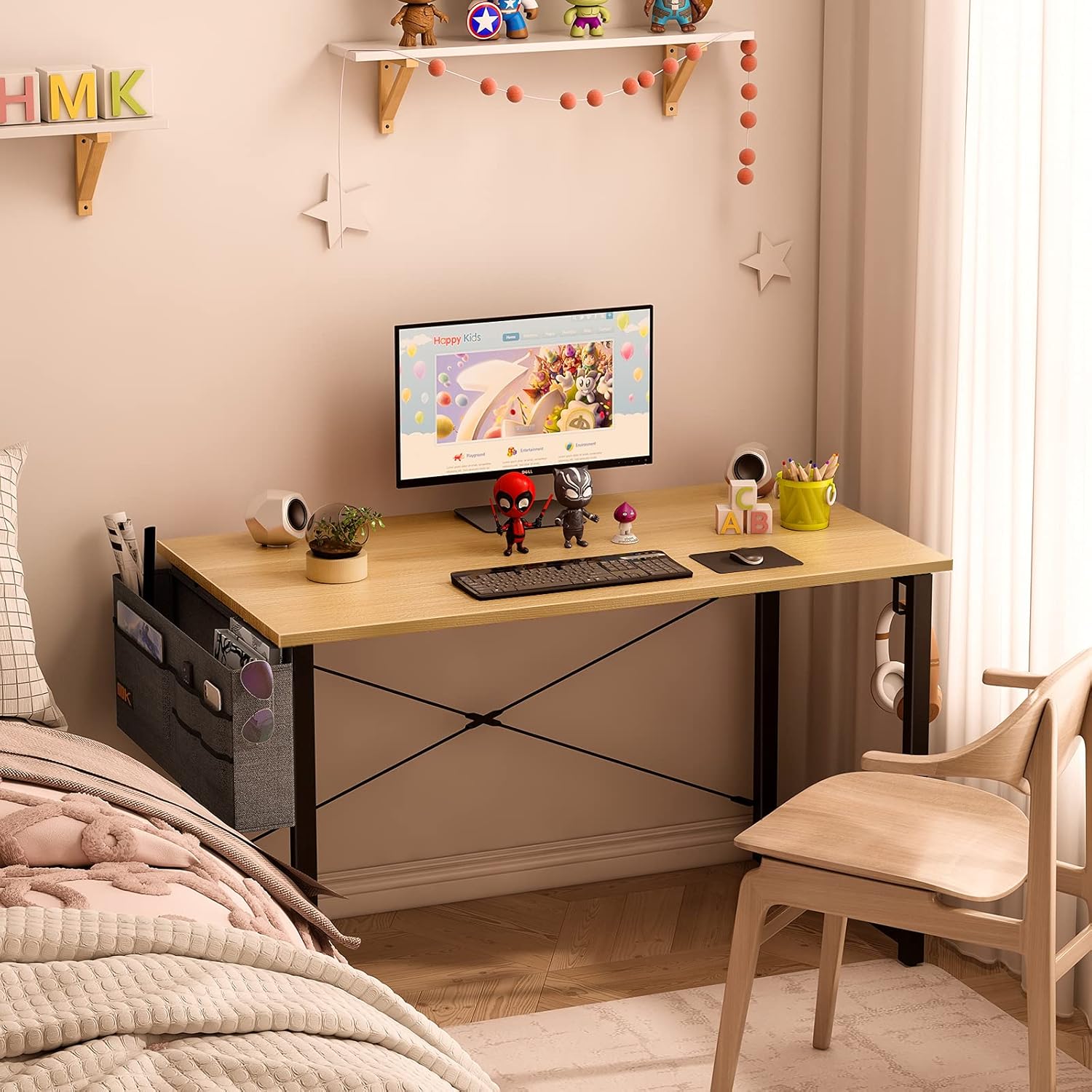 ODK 63 inch Super Large Computer Writing Desk Gaming Sturdy Home Office Desk, Work Desk with A Storage Bag and Headphone Hook, Vintage : Home & Kitchen