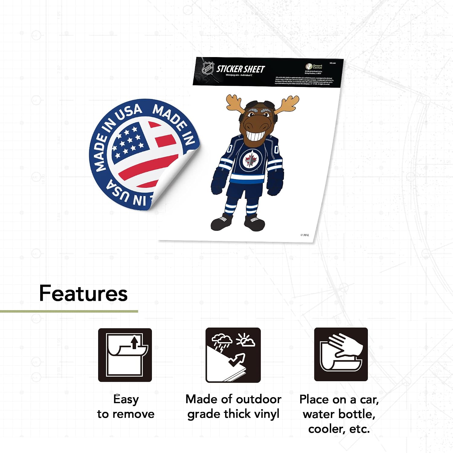 Desert Cactus Winnipeg Jets Sticker Moose Mascot Sticker NHL Team National Hockey League Vinyl Decal Laptop Water Bottle Car Scrapbook (Individual C)