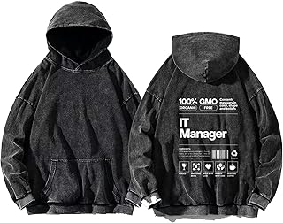 acid wash gray oversize Youth hoodie back art over size TEXT job work 57 it manager