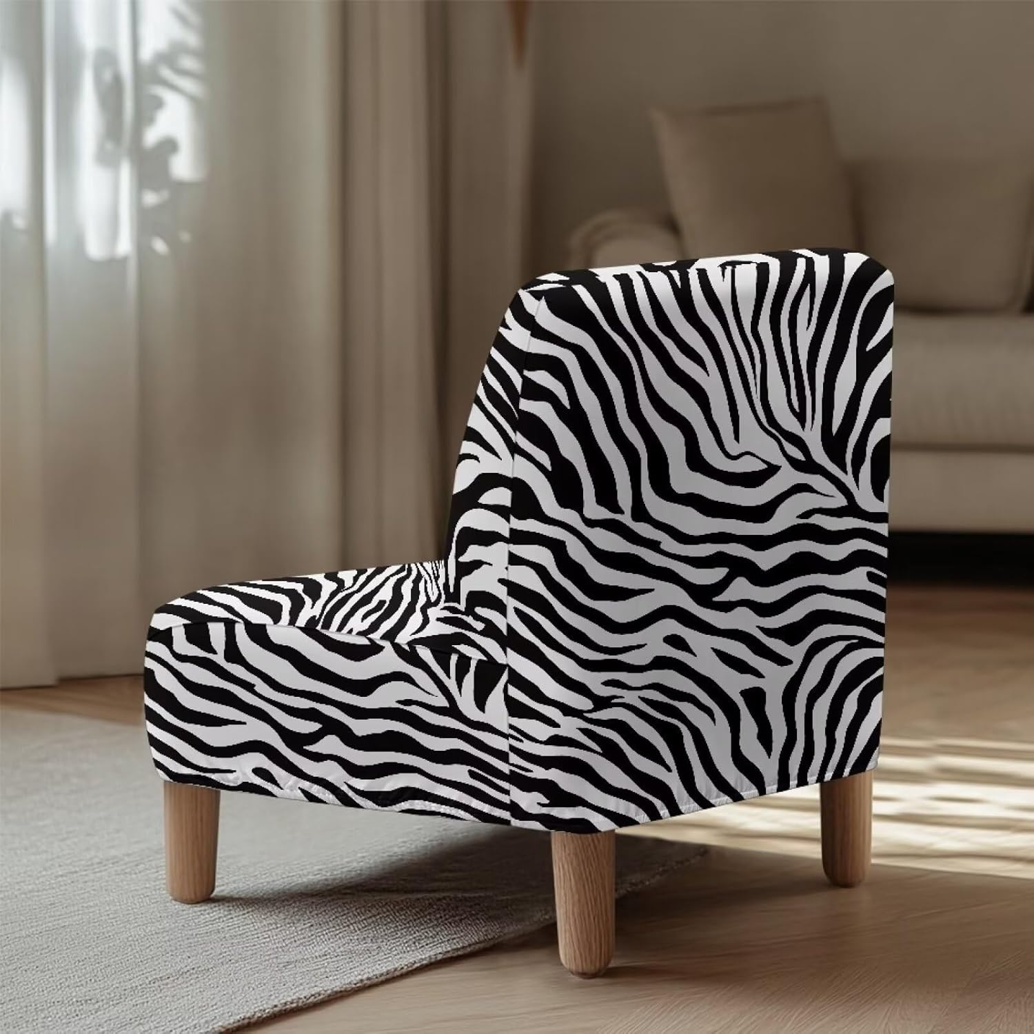 Zebra Stripe Print Accent Chair Without Arms, Non-Slip Wingback Chair Sofa Slipcover and Removable Furniture Protector Covers, Washable Armless Accent Chair Cover for Chairs