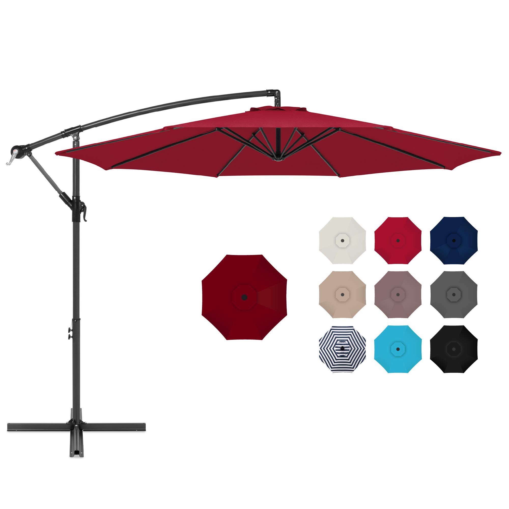 Best Choice Products 10ft Offset Hanging Market Patio Umbrella w/Easy Tilt Adjustment, Polyester Shade, 8 Ribs for Backyard, Poolside, Lawn and Garden - Burgundy