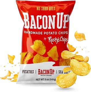 Bacon Up By Rusty's Chips, Handmade Bacon Potato Chips, No Seed Oils, Gluten Free Snack Pack, No Preservatives, Non-GMO, 5 Ounces (5 Ounce (Pack of 1))
