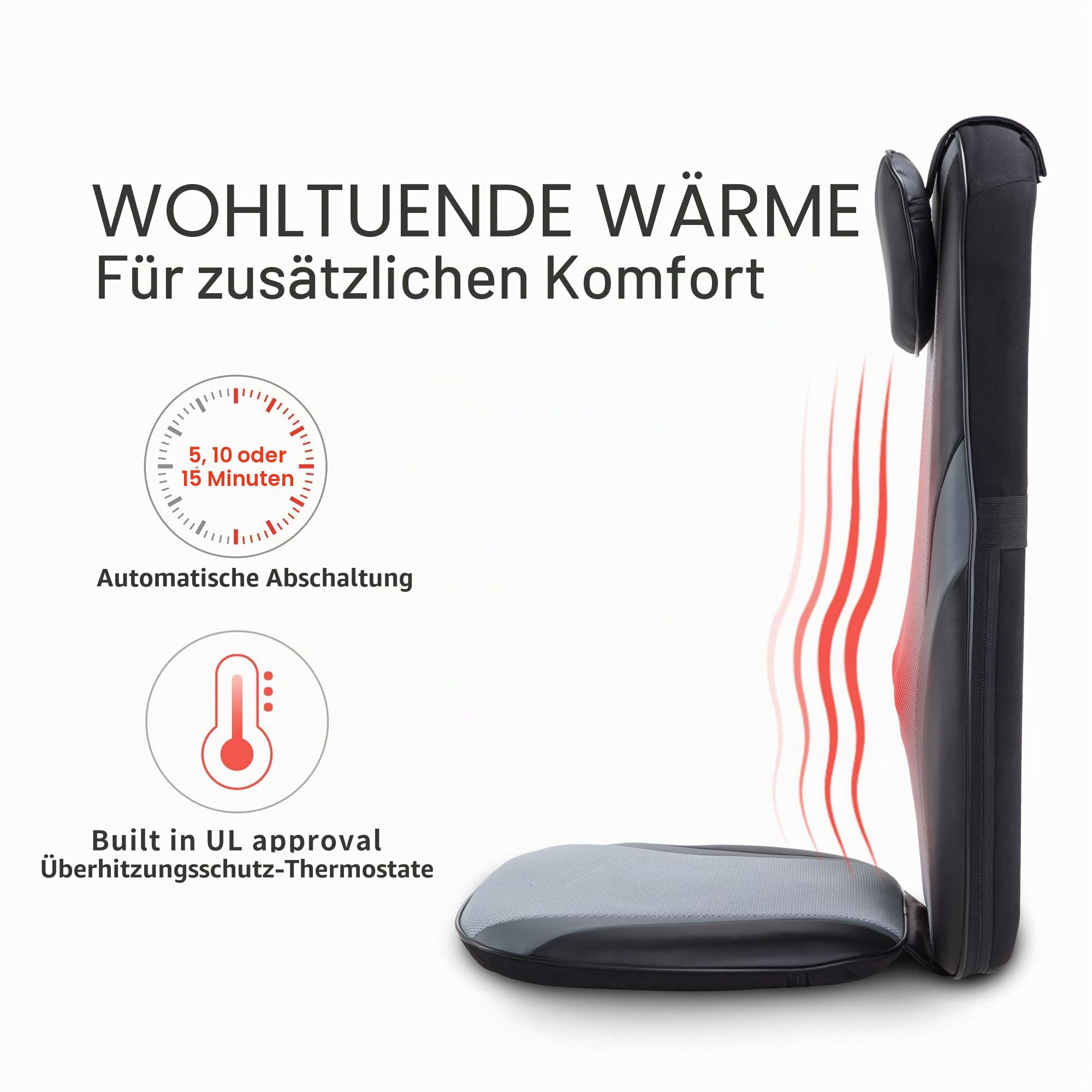 Snailax Massageauflage mit Gel-Massageknoten, Shiatsu Massagesitzauflage für Nacken und Schulter, Rückenmassaggerät mit Wärme, Geschenk