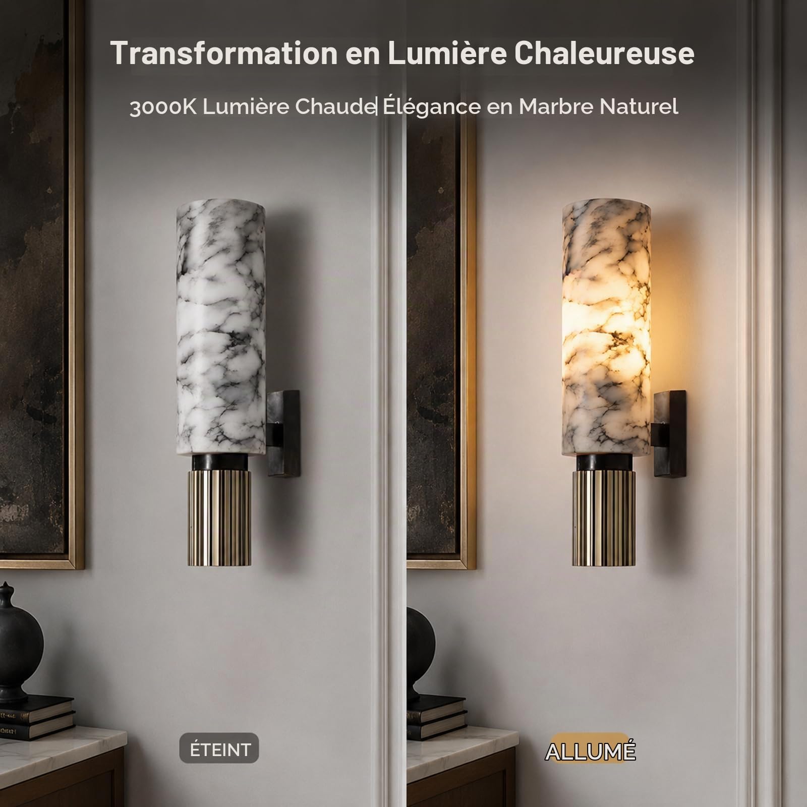 Applique murale nordique en laiton, pierre naturelle, blanche, éclairage de couloir, lampes murales modernes en marbre, barre E27, lampe murale pour salle de bain, vanité du milieu du siècle,