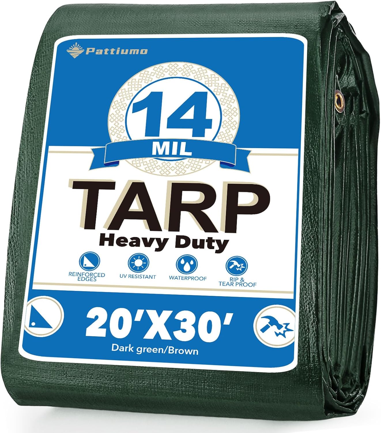 Tarp Waterproof 10 X 12 FT 16 Mil Heavy Duty Tarp Multipurpose Tarps Heavy Duty Waterproof Protective Cover UV All Weather Resistant for Shelter Camping, Green/Brown