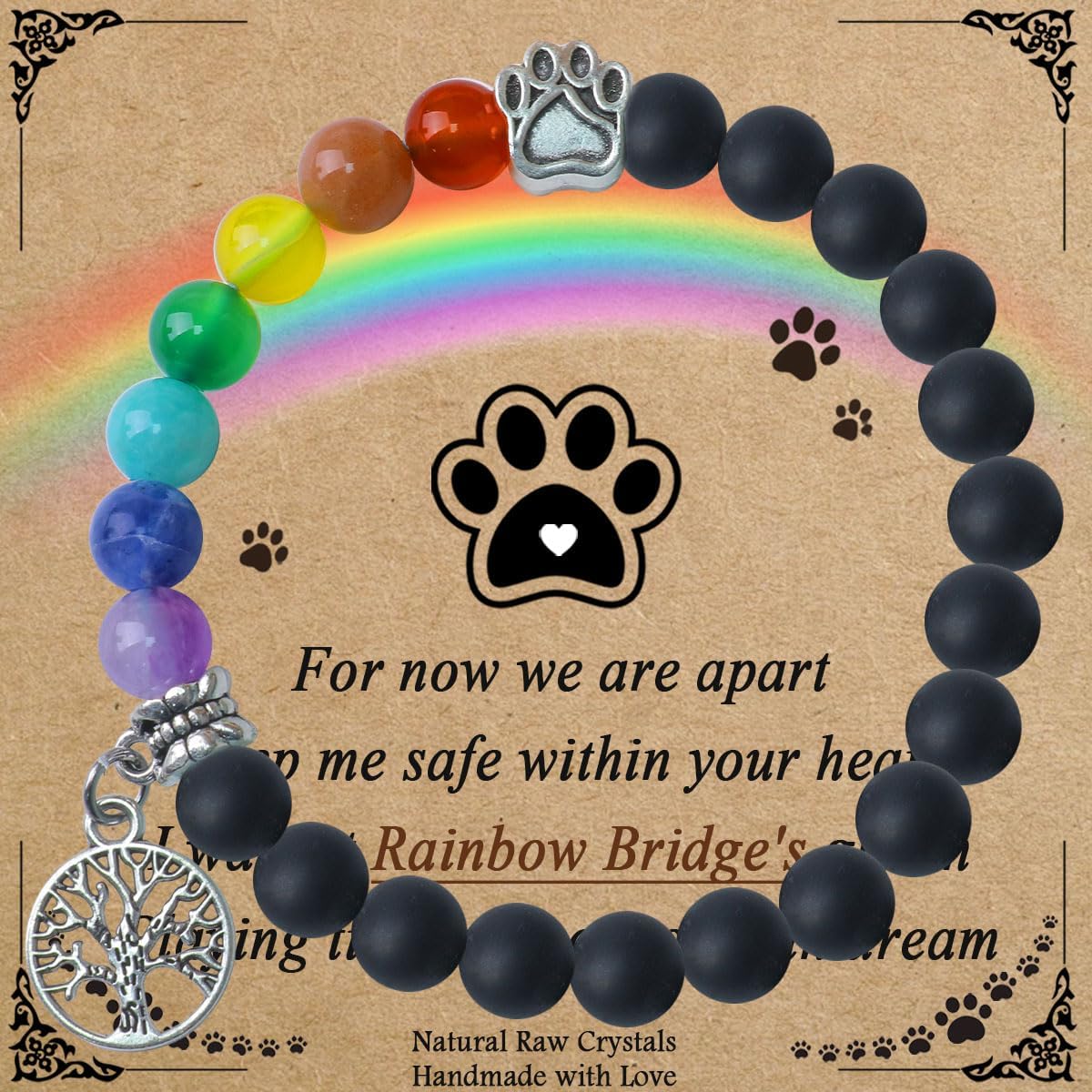 Pet Memorial Gifts, Sympathy Gift for Loss of Dogs and Cats, Chakra Rainbow Bridge Bracelet for Women Men Who Lost Pets