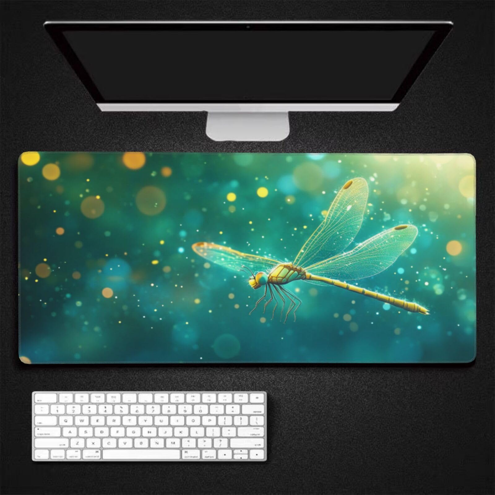 Tapis de Souris XXL 90 x 40 cm, Vert & Libellule Tapis de Bureau G677