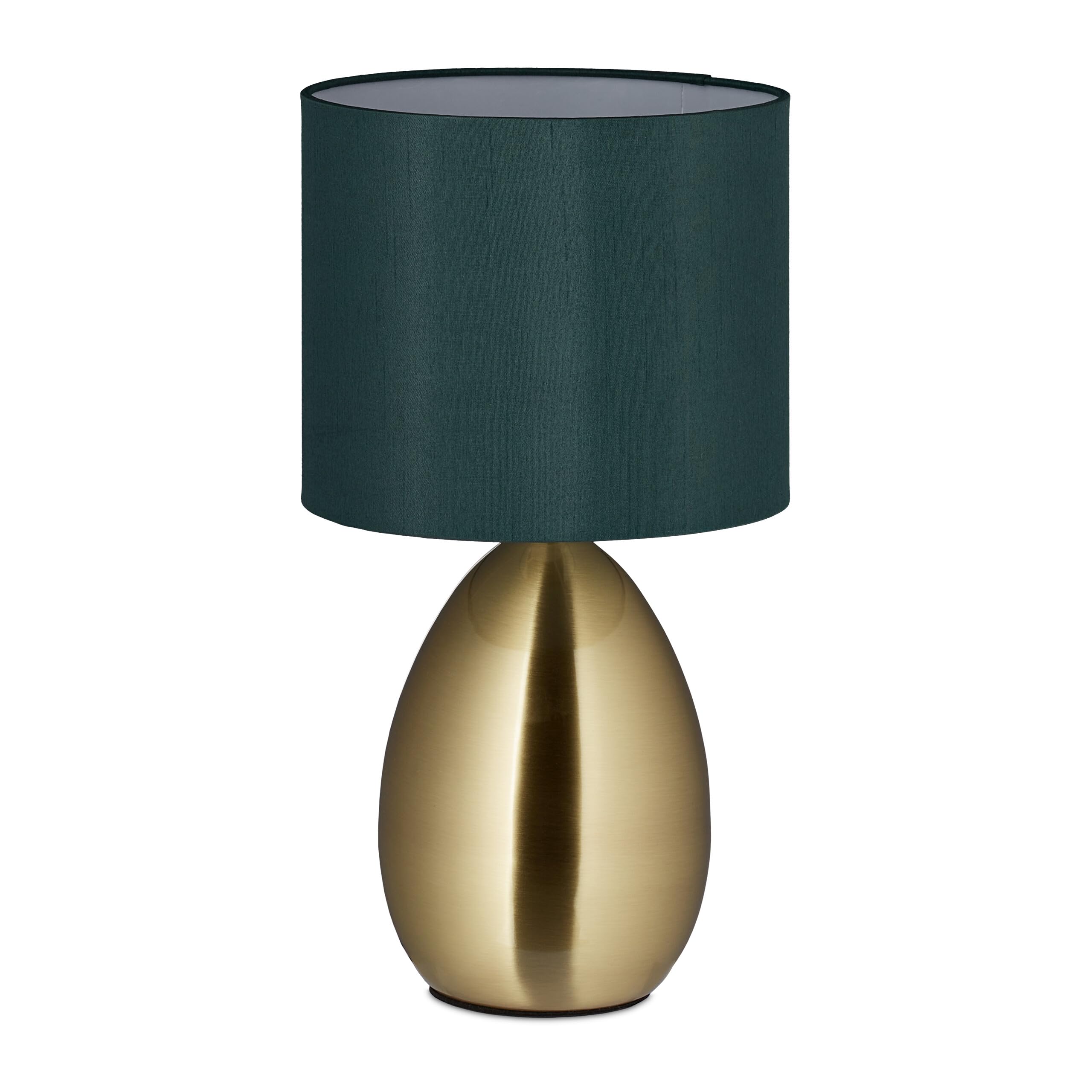 Relaxdays Lampada da Tavolo, Luce Indiretta con Funzione Touch, Abat Jour con Paralume, HxD 34x18 cm, Dorato Verde Scuro