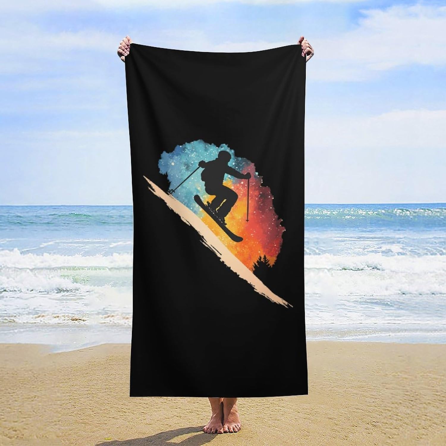 Galaxy Skiing Skier Beach Towels Oversized Jumbo Large Yoga Bath Towel for Pool Yoga Swim Body 160x80cm
