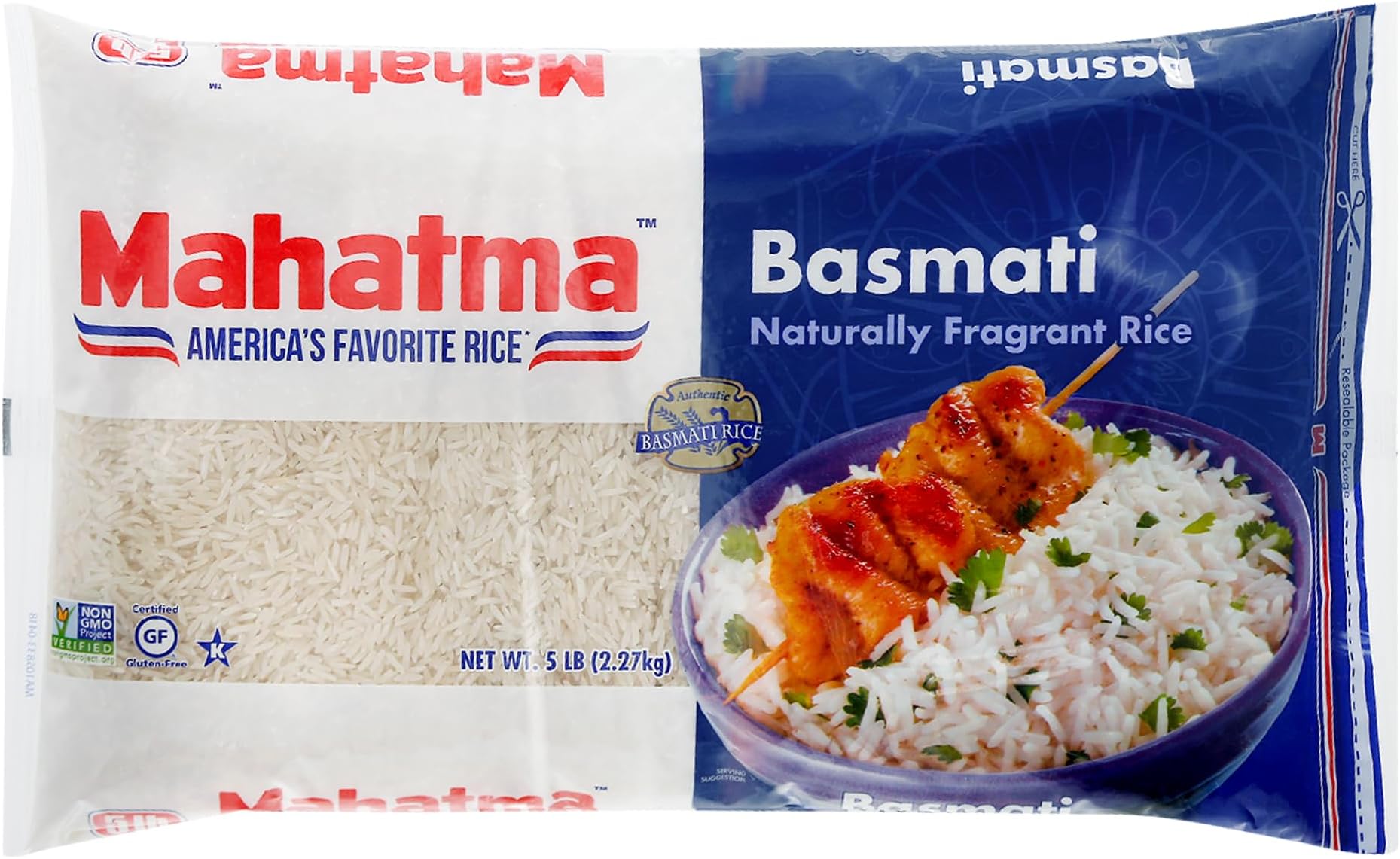 Mahatma Indian Basmati, 5lb Bag of Rice, Fluffy, Floral, and Nutty-Flavored Rice, Stovetop or Microwave