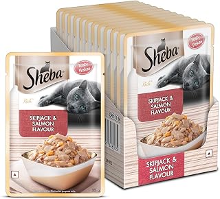 Sheba Rich Premium Adult (1+ Years) Wet Cat Food, Skipjack & Salmon Flavour, 35 g Pouch (Pack of 12), High-moisture wet fo... Price In India
