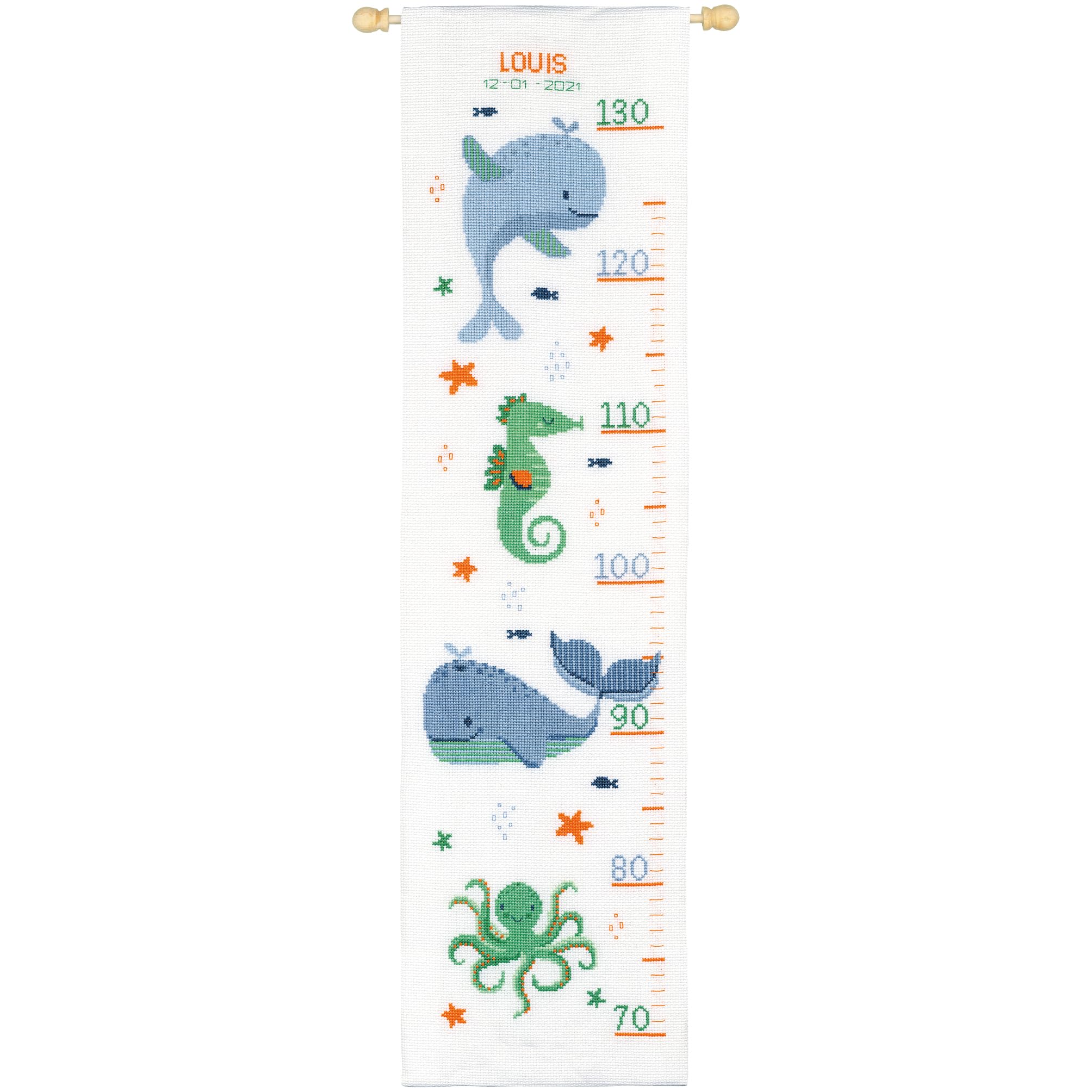 Vervaco Kit Punto De Cruz Medidor De Altura Para Niños DELIGHT DE LA BALLENA Regalos DIY Completo Creativo Manualidades Creatividad Adultos Decoracion Pared Bordar Kit Principiantes ca. 18 x 70 cm