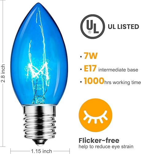 Miniatura 7 de Brightown Paquete de 25 bombillas C9 de repuesto moradas para Halloween, bombillas C9 moradas para decoraciones de Halloween, cadena de luz, base