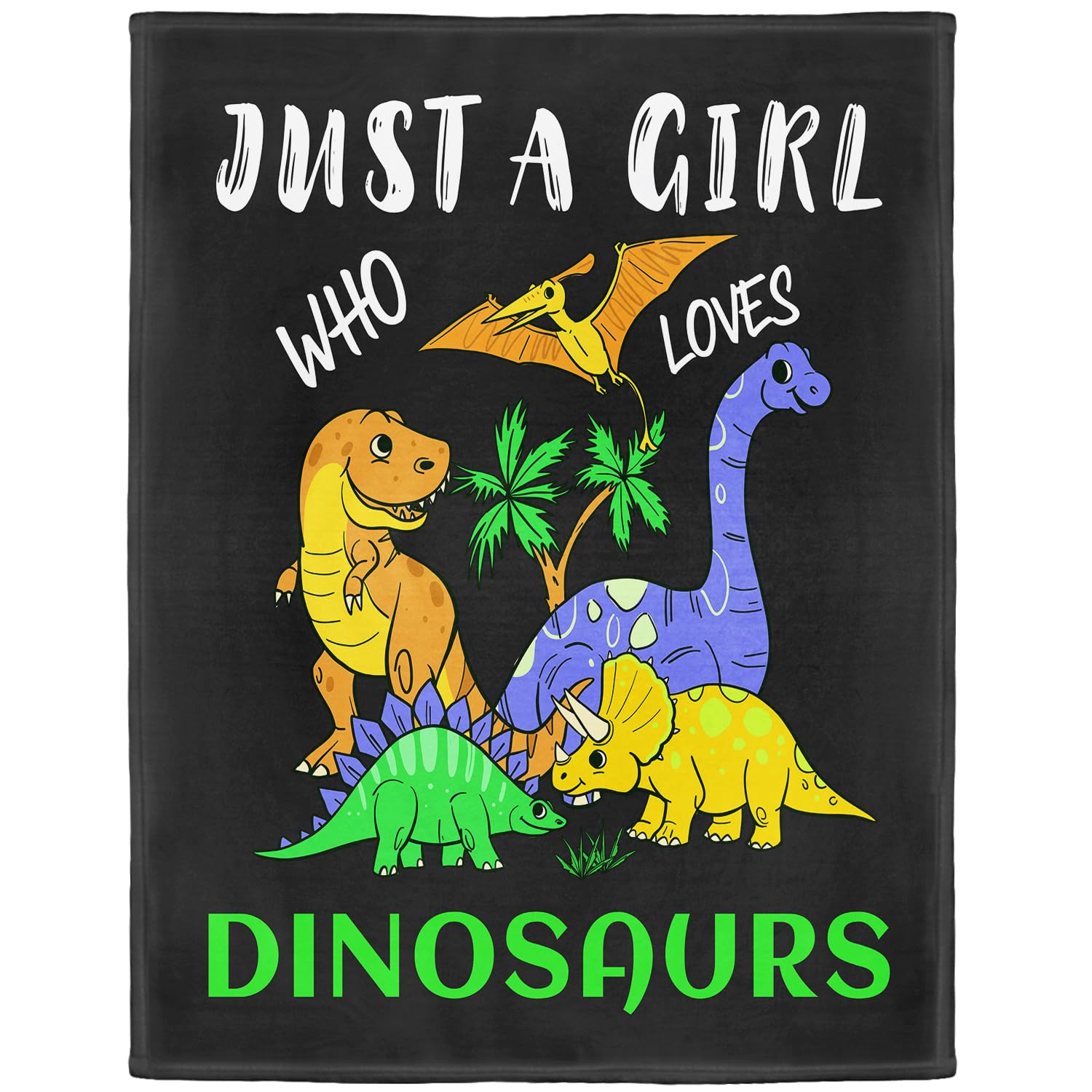 YISUMEI Dino Fleece Throw Blanket, Just A Girl Who Loves Dinosaurs Design, Gift for Girls Women Kids 125 x 150 cm, Black