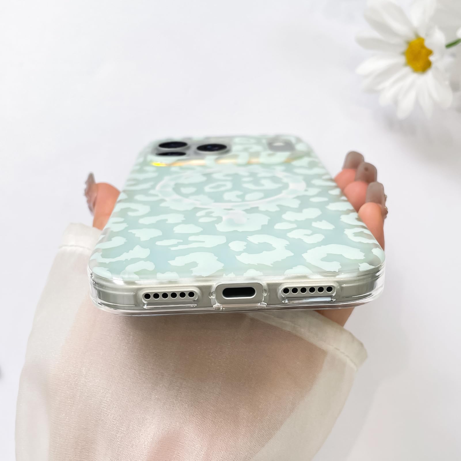 SAKUULO Custodia magnetica iridescente per iPhone 00 Pro, leopardo laser