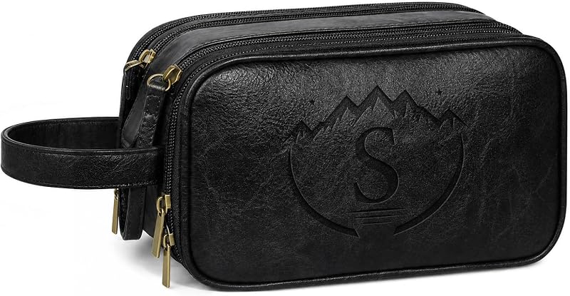 Necessaire de viagem MaqSacion em couro sintético, preta, com zíper
