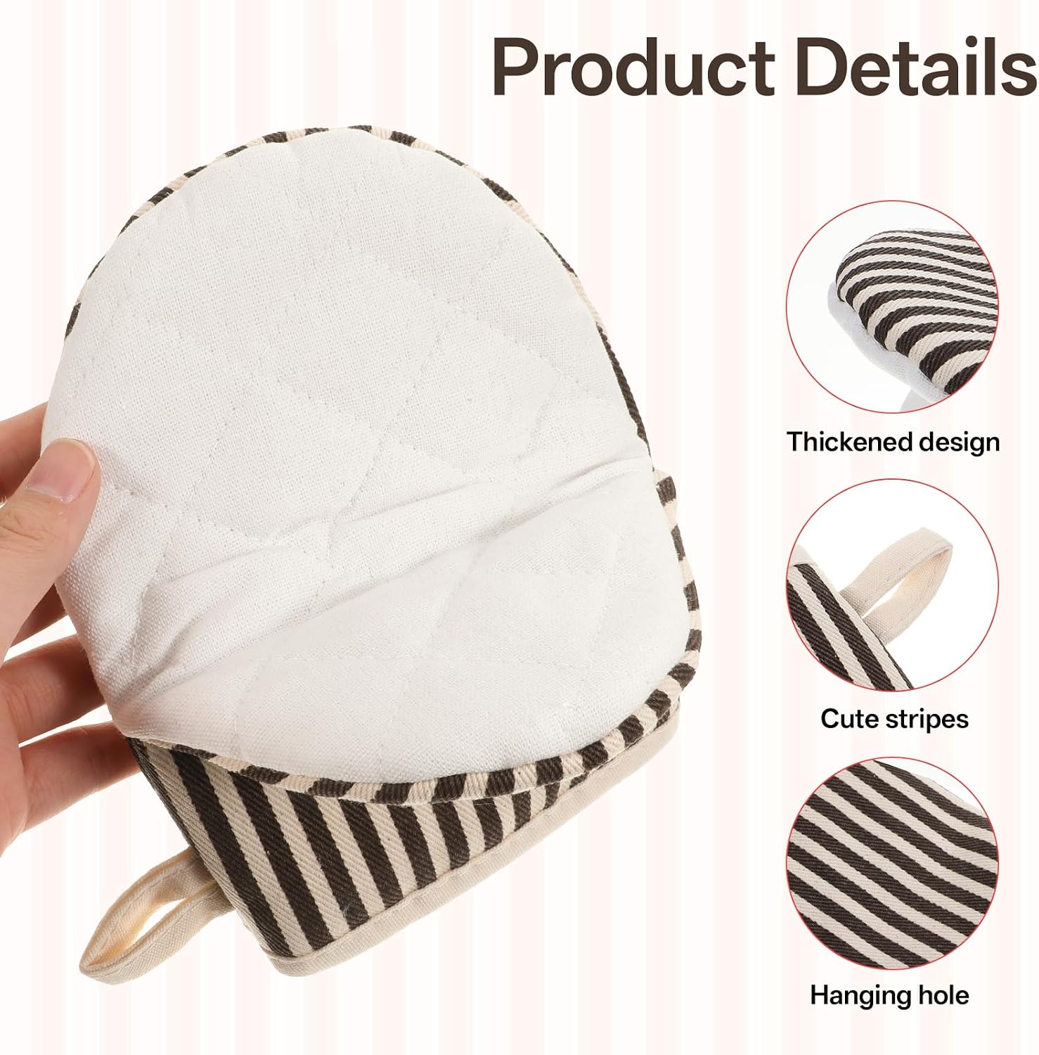 1 Pair Oven Mitt Heat Resistant Oven Gloves 5''x7'' Non-Slip Cotton Striped Kitchen Mitts Baking Gloves with Hanging Loop for Baking Cooking Grilling BBQ