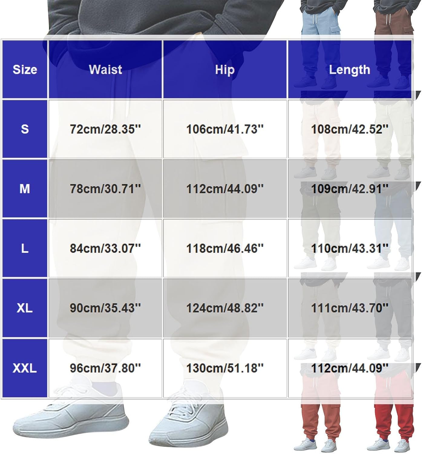 Men's Cargo Sweatpants Elastic Waist Drawstring Joggers Loose Comfy Casual Pants Solid Workout Athletic Trousers