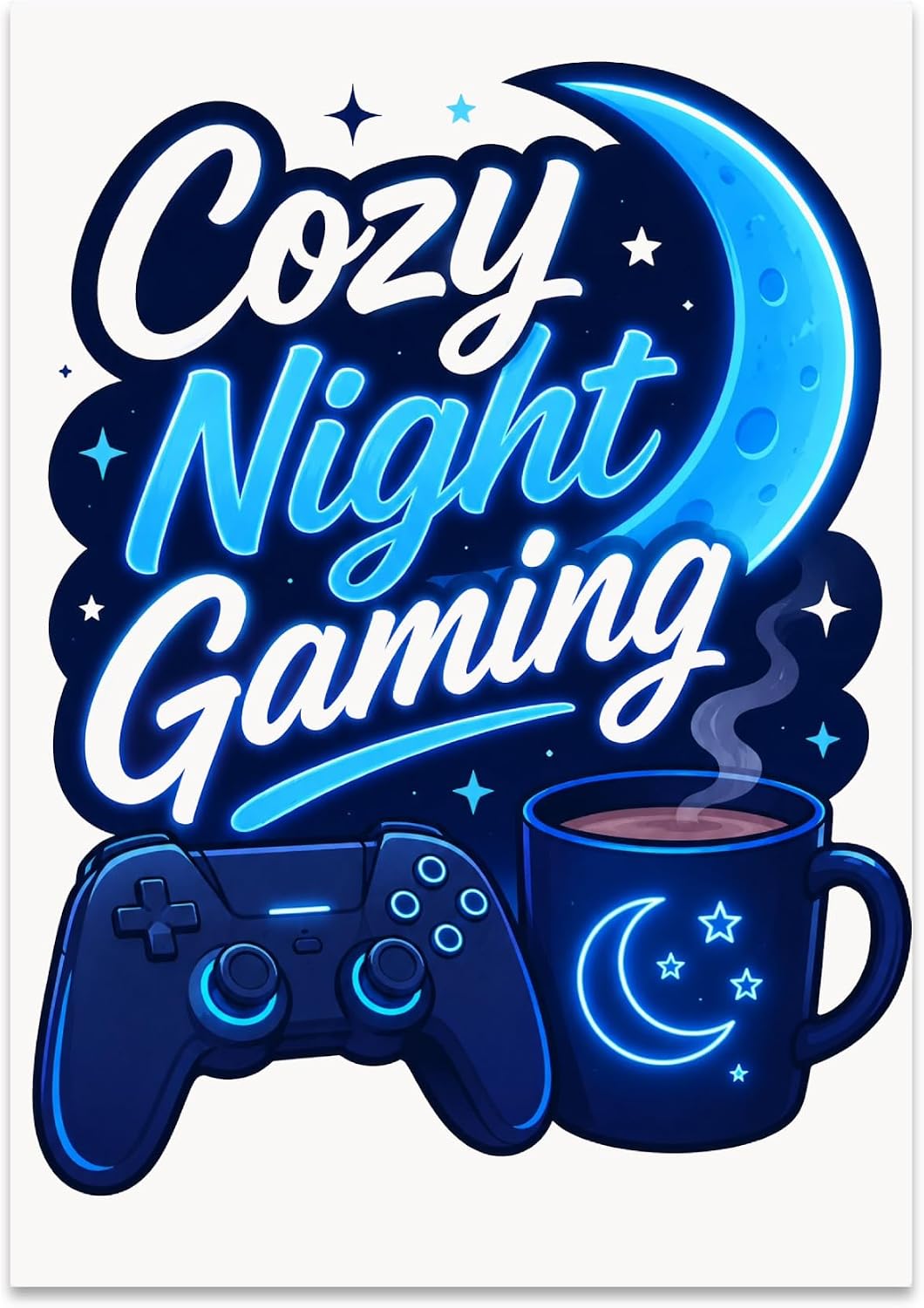 Gamer Aesthetic Wall Art Poster Print - Cozy Night Gaming Design - 13x19 - Modern Decor
