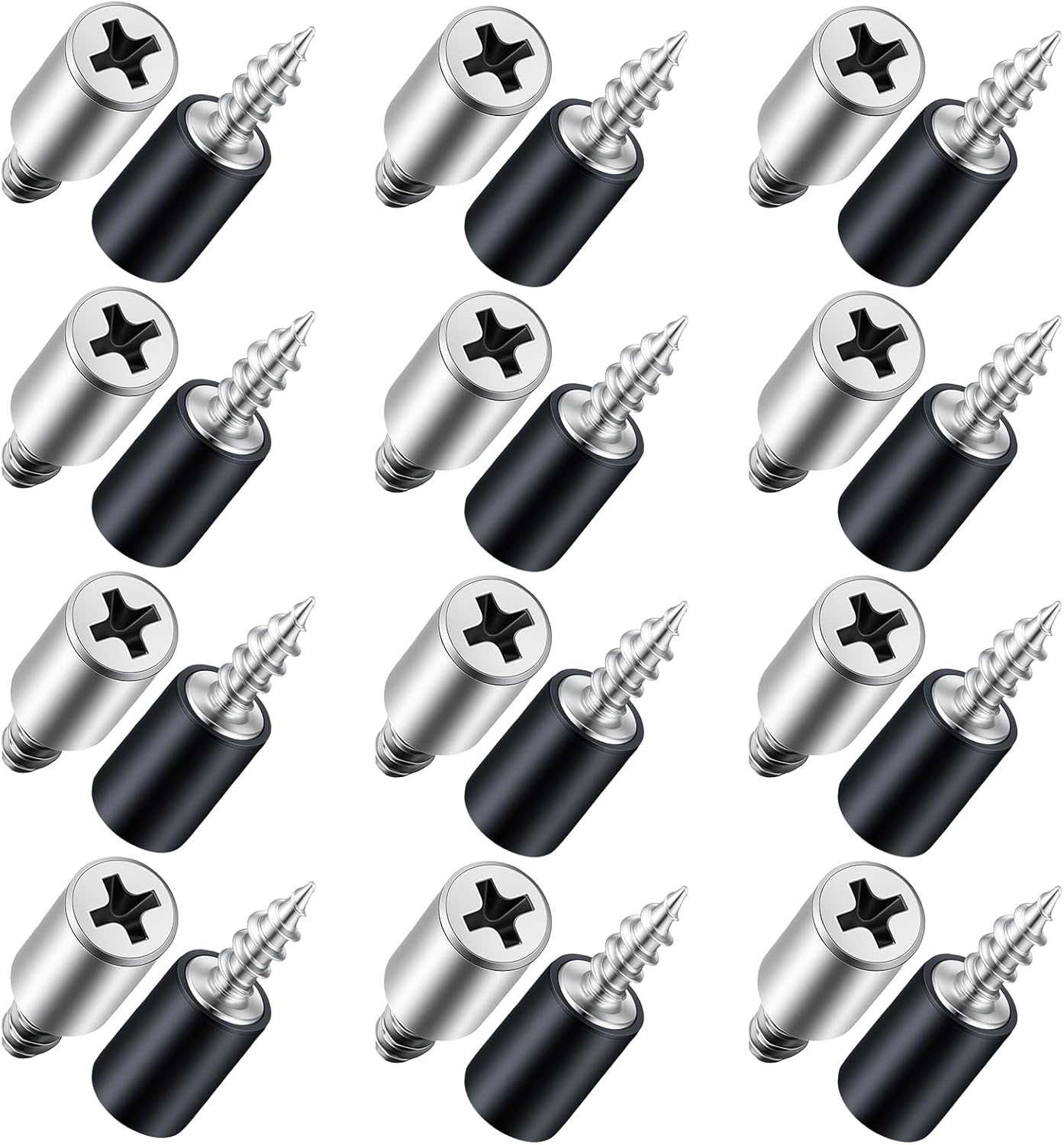 12Pcs Screw in Shelf Pins Support Pegs Self-Tapping Cabinet Shelf Screws Metal Shelfs Support Pegs Shelves Holder Screw with Non-Slip Rubber Sleeve Kitchen Metal Cabinet Peg for Shelves, Silver