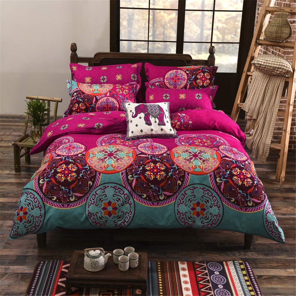 Omela Bohemian Bettwäsche Set Boho Style Bettbezug mit Reißverschluss Mikrofaser Indisches Muster Bettdeckenbezug und Kissenbezug 80x80 cm