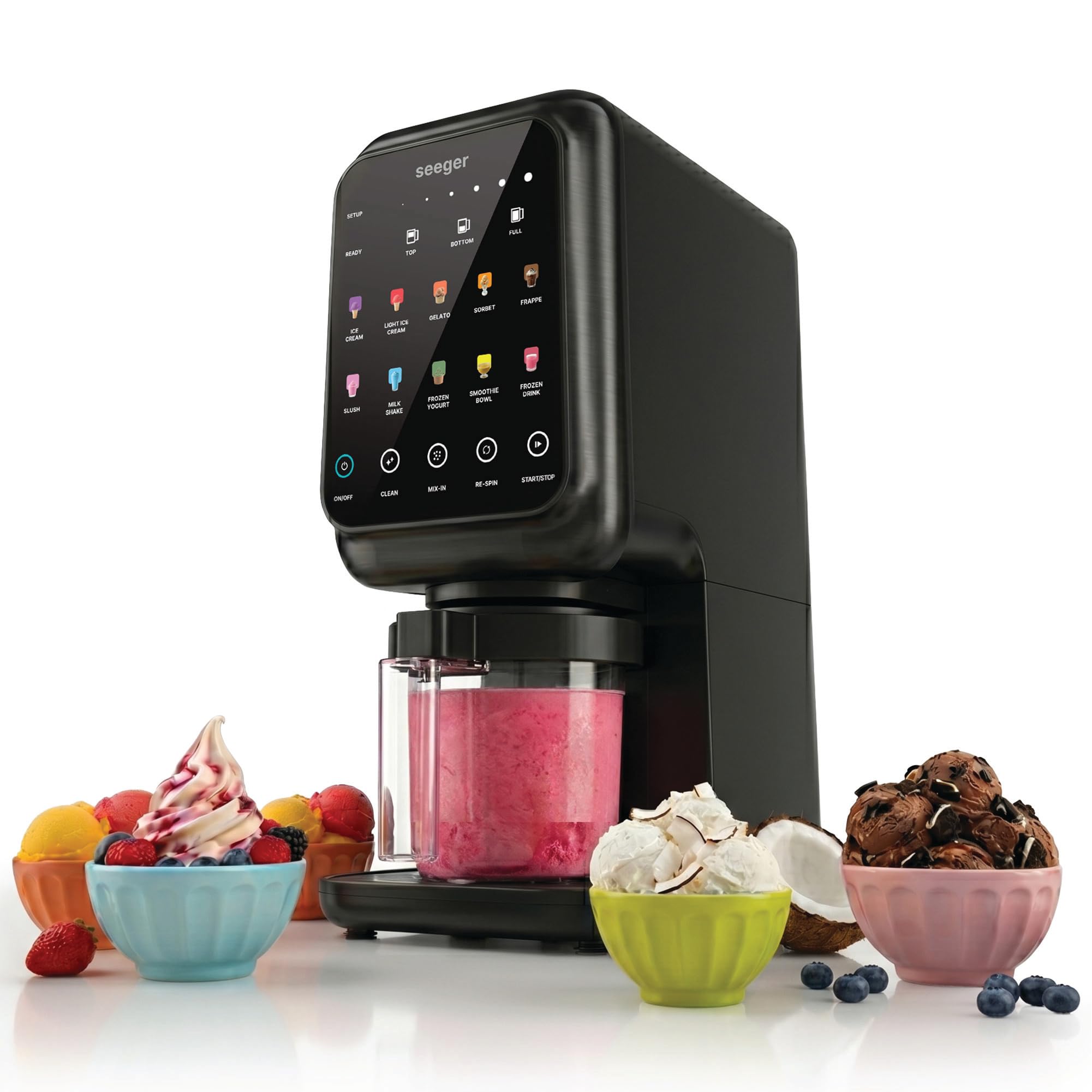 Seeger MultiCream Heladera, 10 programas en 1 | Helado, Sorbete, Batido, Granizado, Mezclas, Vegana, sin lácteos, 3 Tarrinas 500ml, Sin BPA, Máquina de Helados