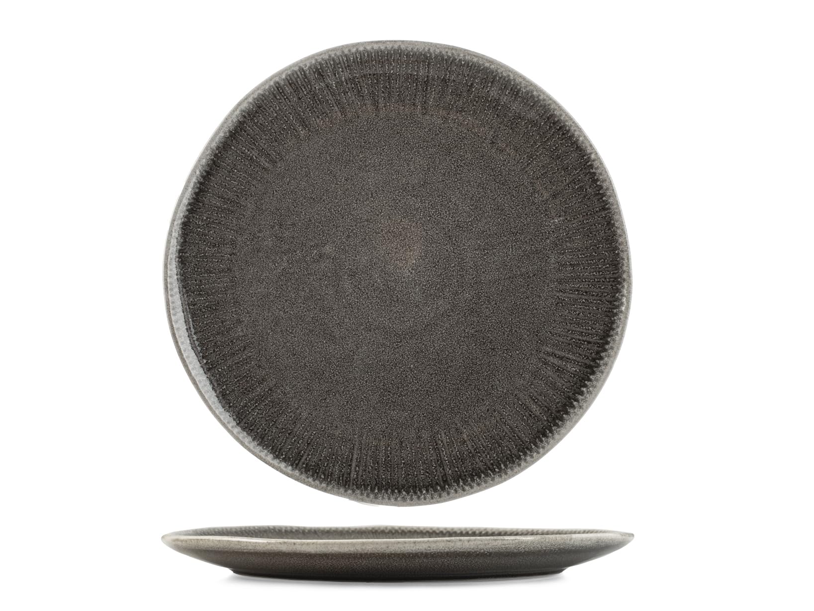 H&H Set of 6 Yucatan Stoneware Dinner Plates 27 cm - Brown - Minimal Design with Reactive Effect and Texture - Perfect for Lunch and Dinner - Also Suitable for Catering