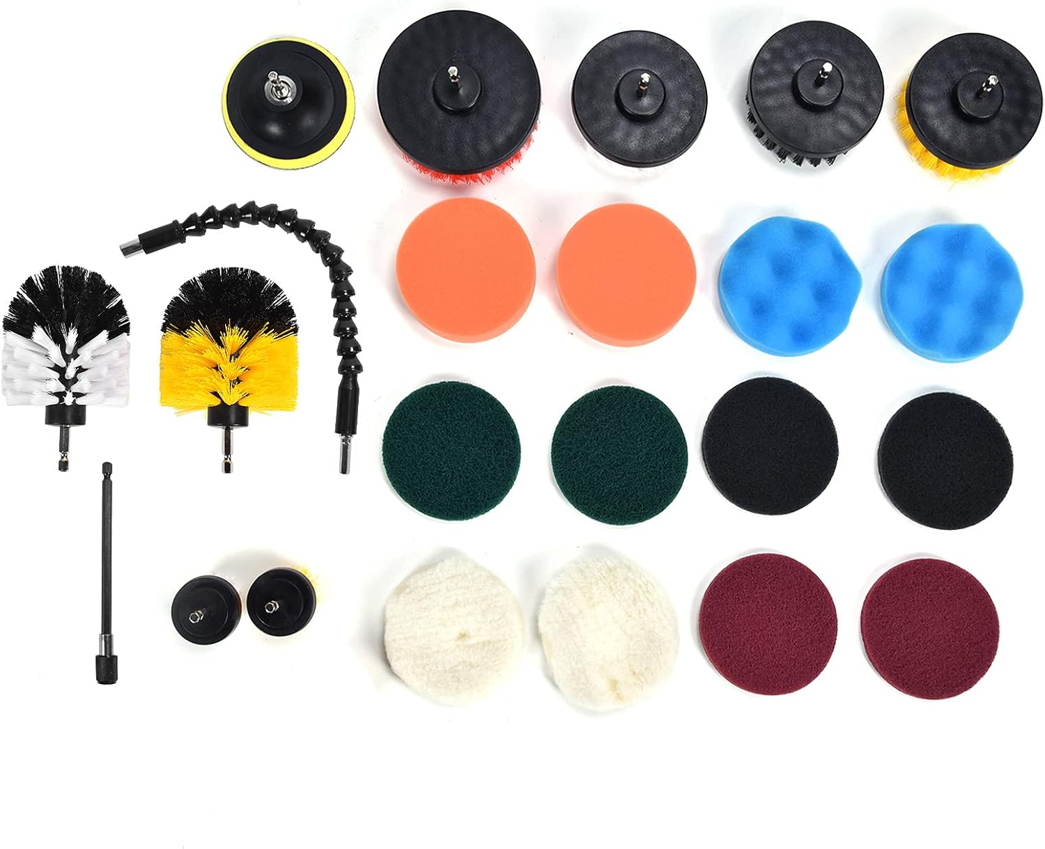 23PCS Drill B Attachment Set, Scrub Pad 8 6 Scou Pads 6 Sponge Mats with 2 s, fousehold Tiles Bathtub Sink Oven Stove