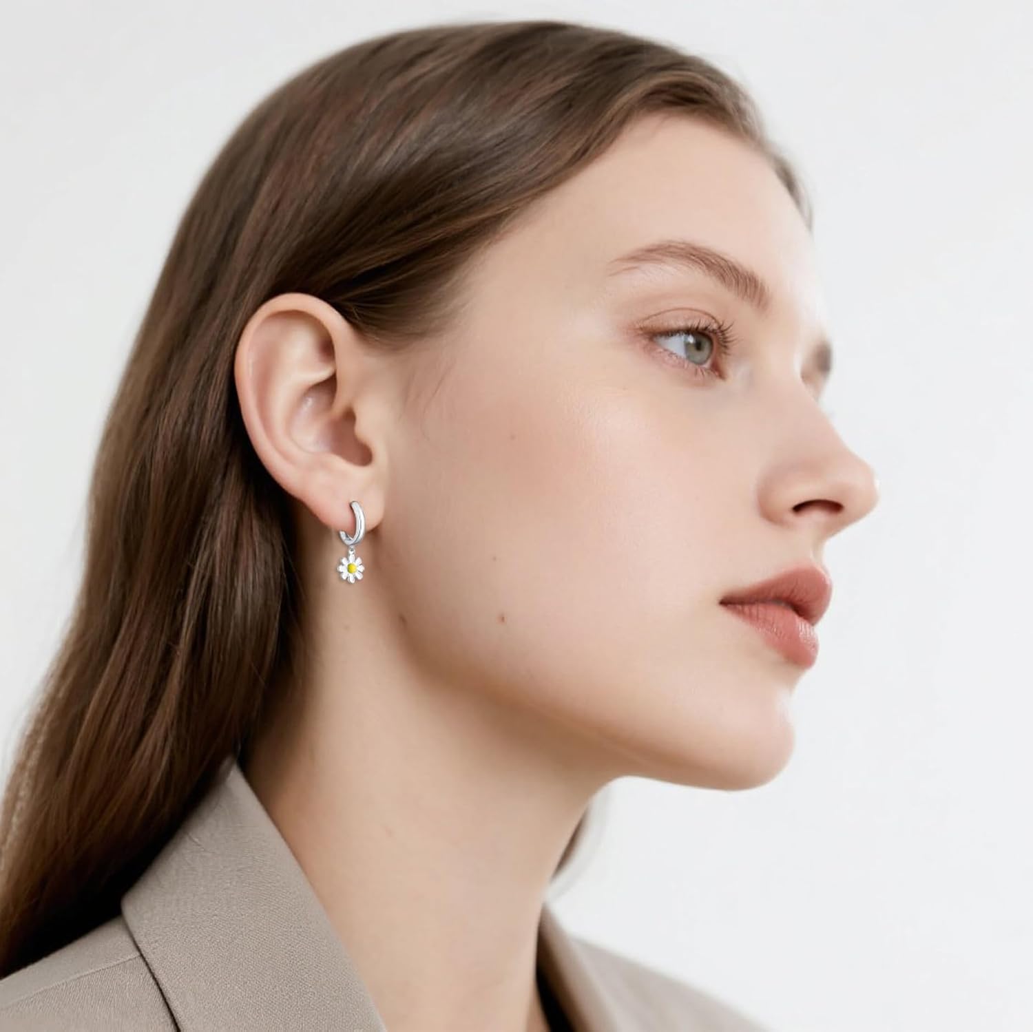 SLUYNZ 925 Sterling Silver Daisy Flower Hoop Earrings for Women Teen Girls Small Daisy Huggie Earrings Drop - Image 2